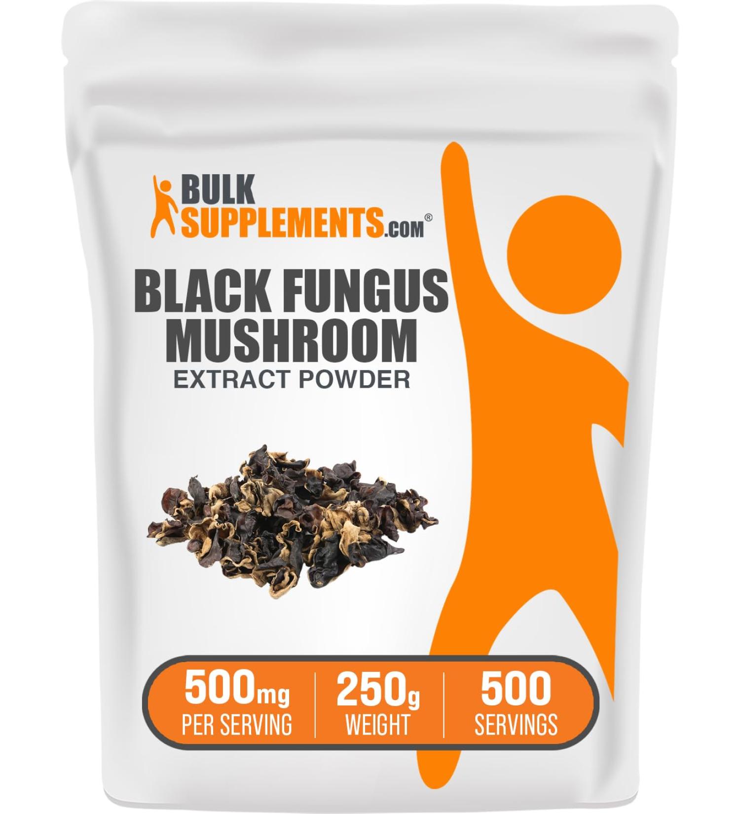 BulkSupplements.com Black Fungus Mushroom Extract Powder - Wood Ear Mushrooms Powder - Vegan & Gluten Free 500mg per Serving 250g (8.8 oz) (Pack of 1) 8.8 Ounce (Pack of 1) - Buy Online on GoSupps.com