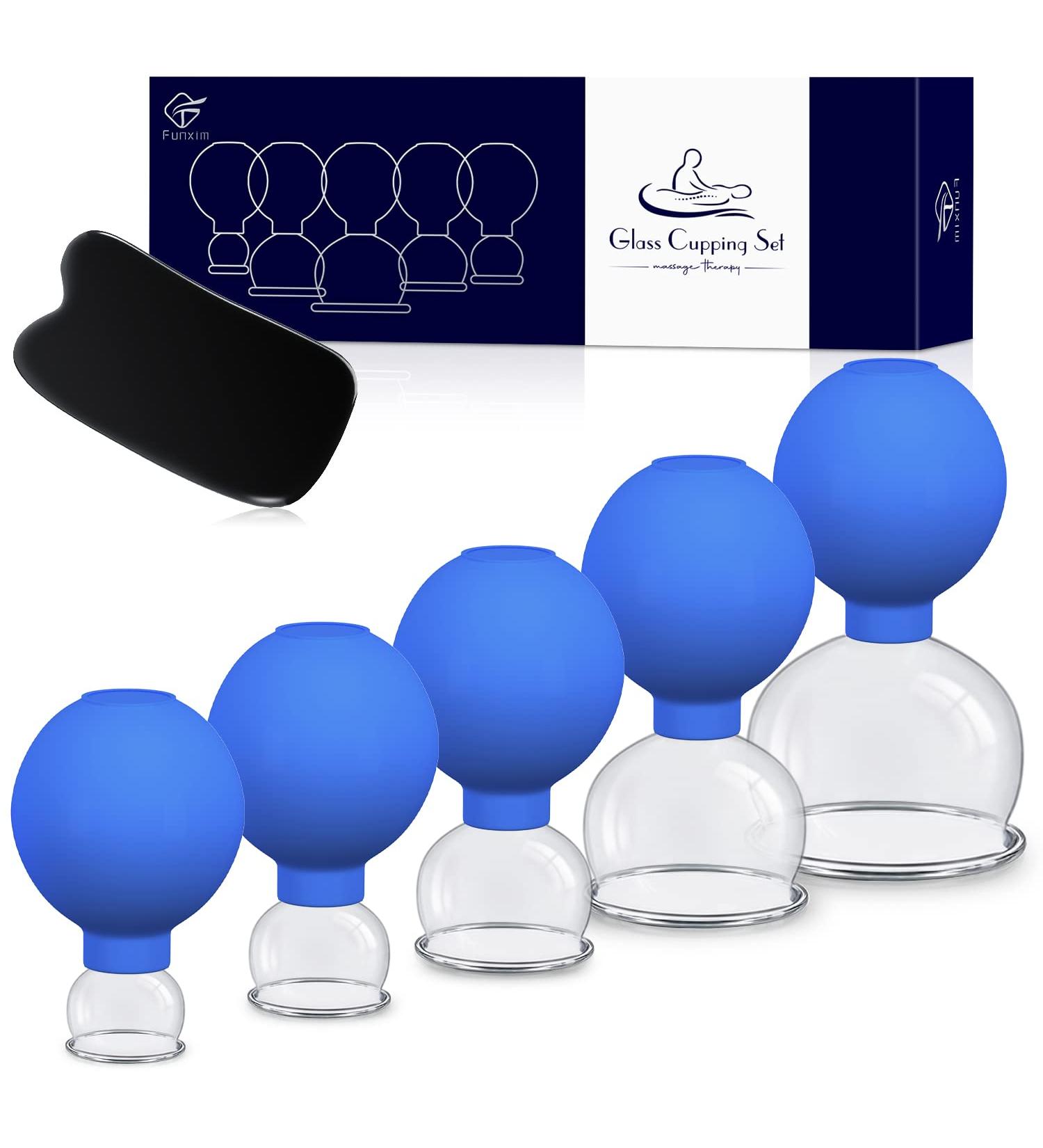 High-Quality Glass Cupping Set - 5 Piece Blue Cupping Glasses with TPU Suction for Relaxation & Wellness - Effective Fascia Scraping - Buy Online on GoSupps.com