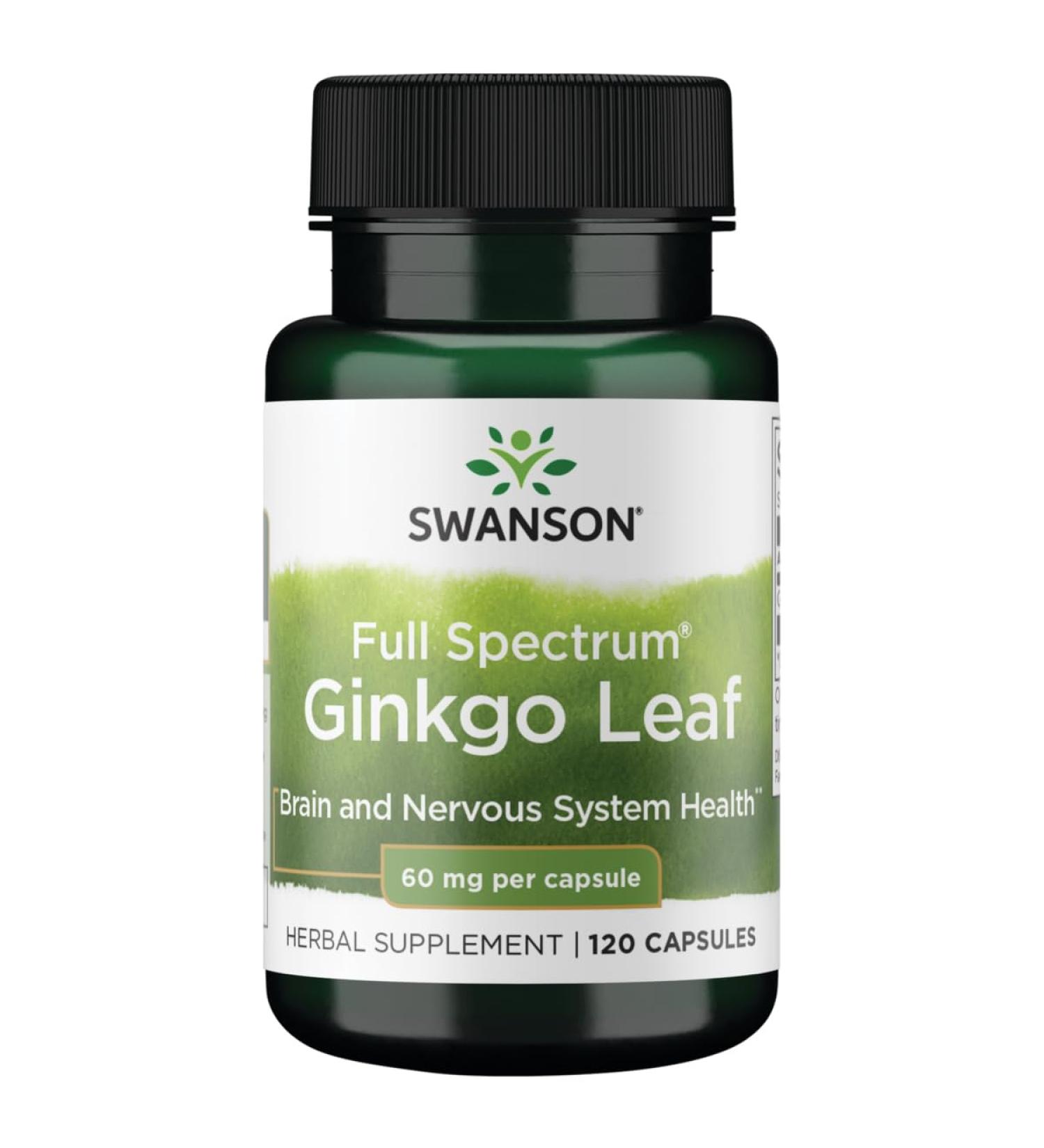 Swanson Full-Spectrum Ginkgo Leaf Brain Memory Support Nervous System Health 60 Milligrams 120 Capsules