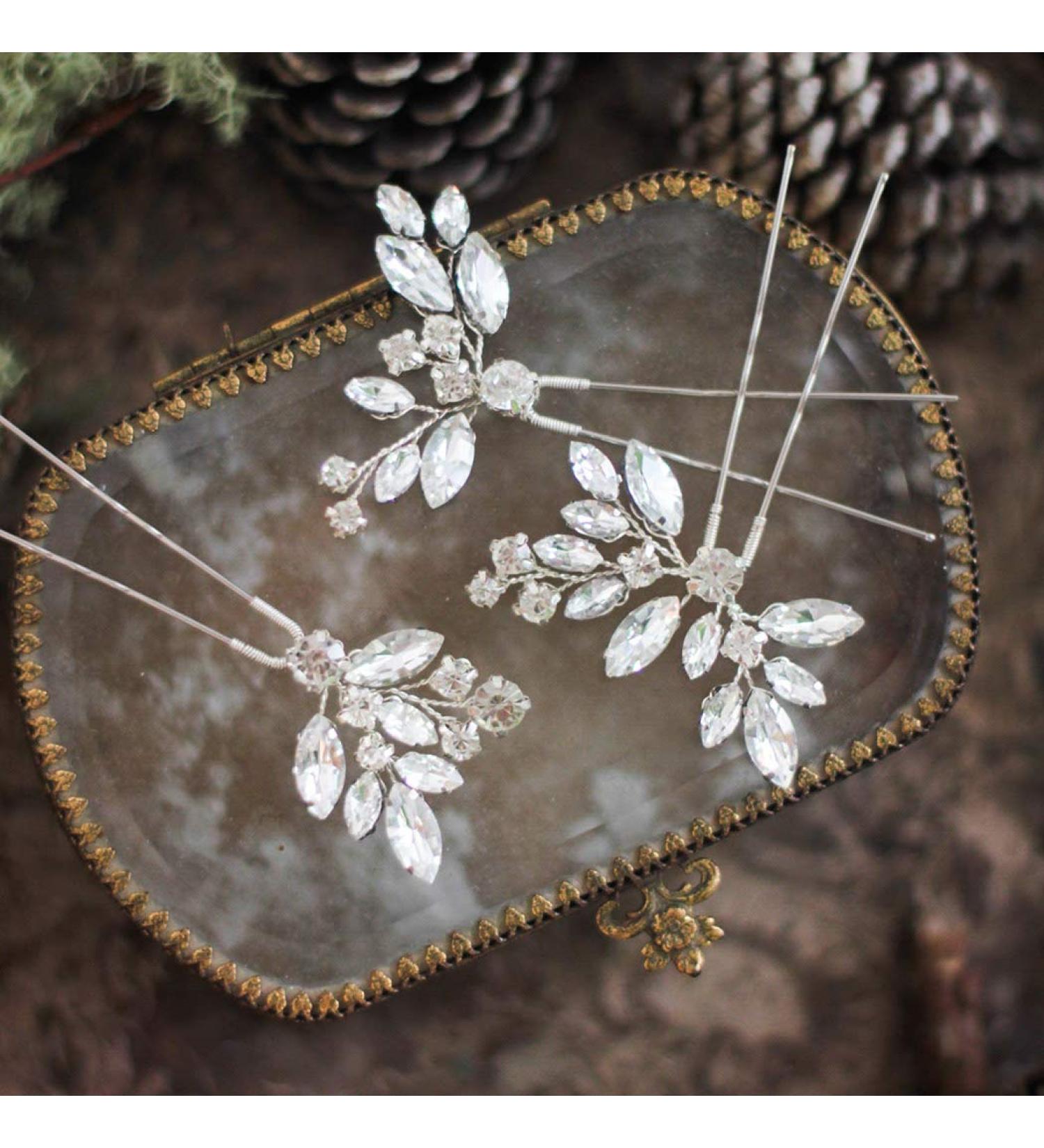 Jakawin Crystal Bride Wedding Hair Pins - Silver Bridal Flower Hair Accessories for Women - HP130 - Buy Online on GoSupps.com