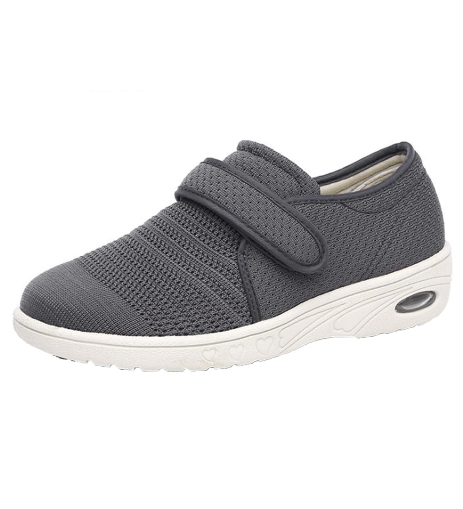 SDEQA Women's Diabetic Shoes - Adjustable Slippers for Swollen Feet - Non-Slip Wide Walking Shoes for Edema and Elderly - Grey, Size 5.5 - Buy Online on GoSupps.com