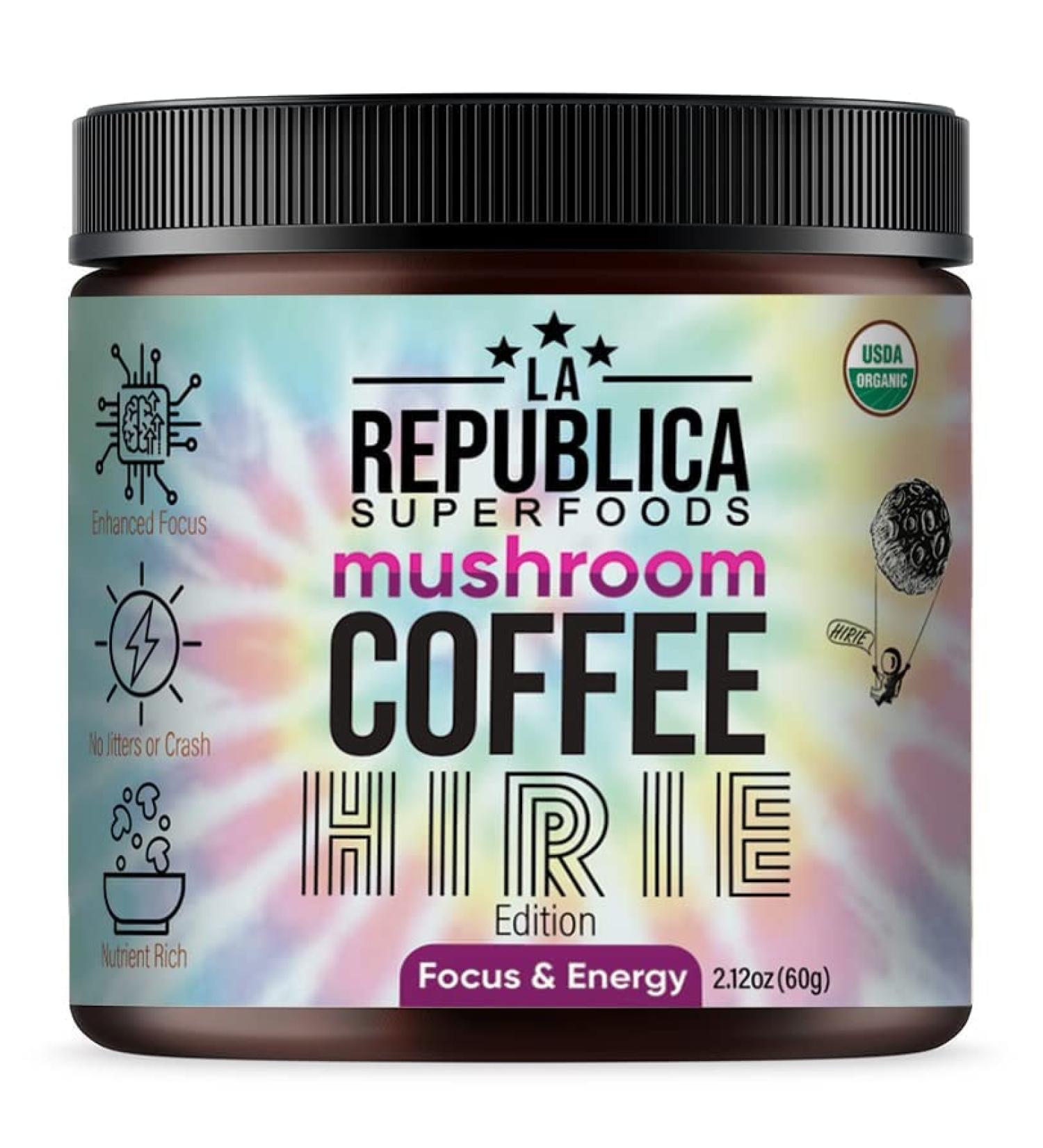 La Republica Dreamer Organic Mushroom Coffee (30 Servings) | 7 Superfood Mushrooms | Fair Trade Arabica Coffee | Hirie Music Limited Edition - Buy Online on GoSupps.com