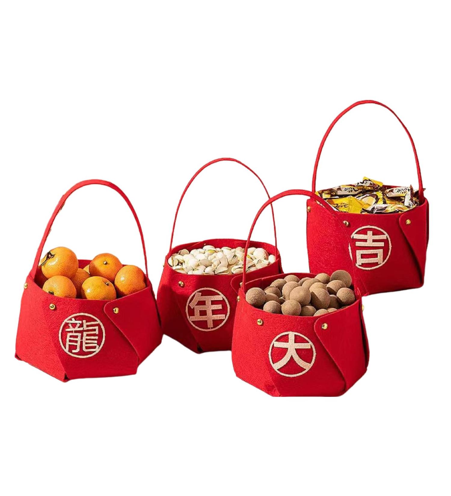 New Year Candy Basket - Festive Treat Bowl Non-Woven Fabric Candy Basket Candy Tray for Home Kitchen New Year Muflydo Good Luck in the Year of the Dragon - Buy Online on GoSupps.com