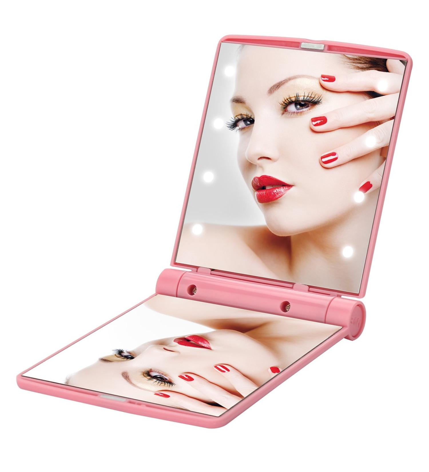 YUSONG Makeup Mirror - Compact Travel Folding Mirror with Lights for Women (Pink) - Buy Online on GoSupps.com