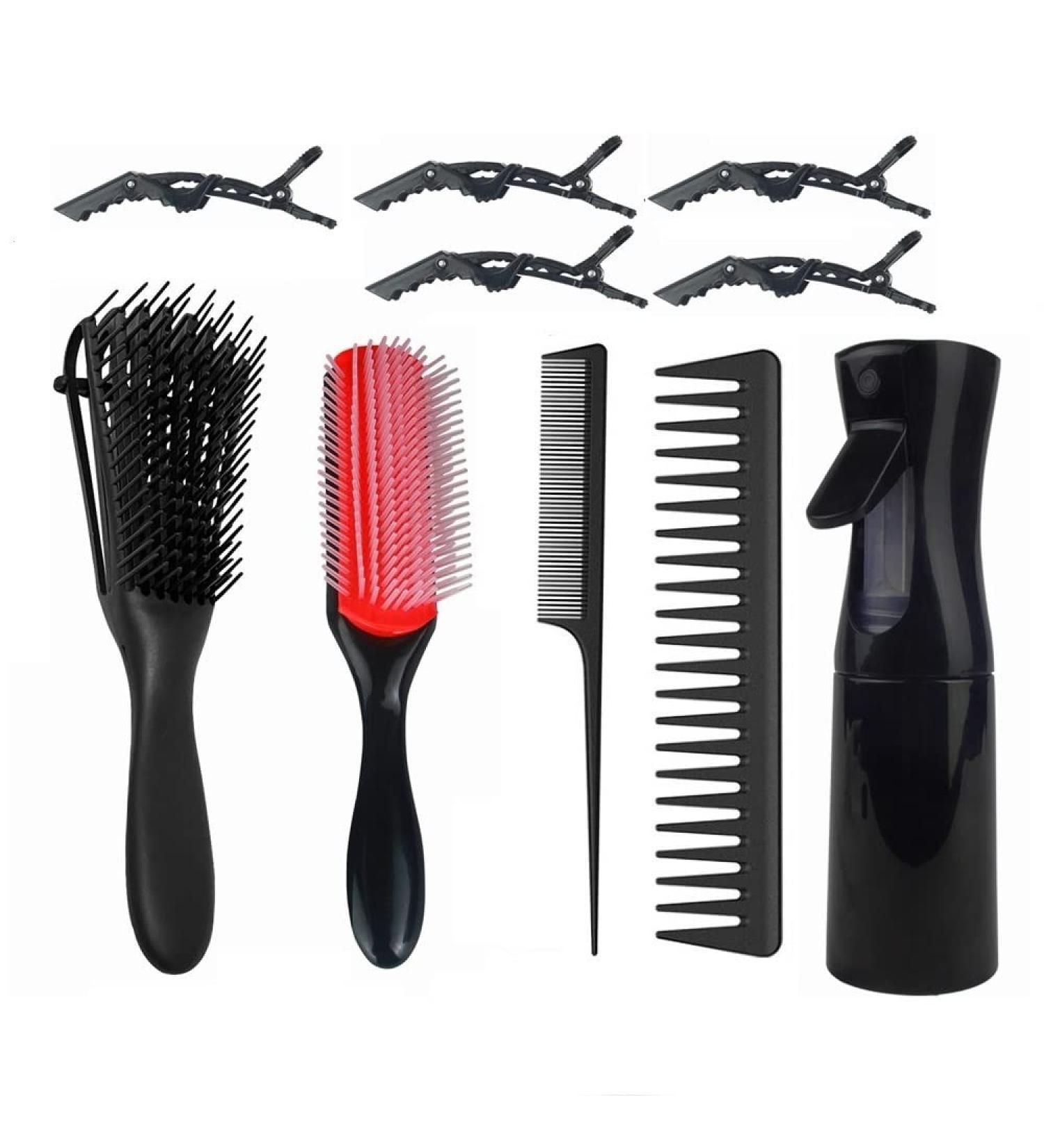 Verwxn 10-in-1 Curly Hair Brush Set - Degradation Brush 9-Row Brush Wide Tooth Comb Tail Ridge Spray Bottle & Clips for Women & Children - Buy Online on GoSupps.com