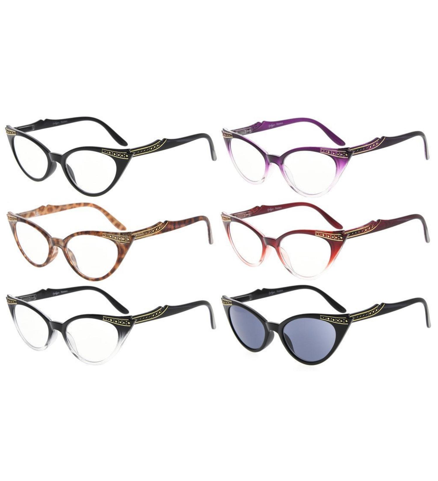 Eyekepper 6-Pack Women's Cat Eye Reading Glasses & Sun Readers - Stylish & Comfortable (1.25) - Buy Online on GoSupps.com