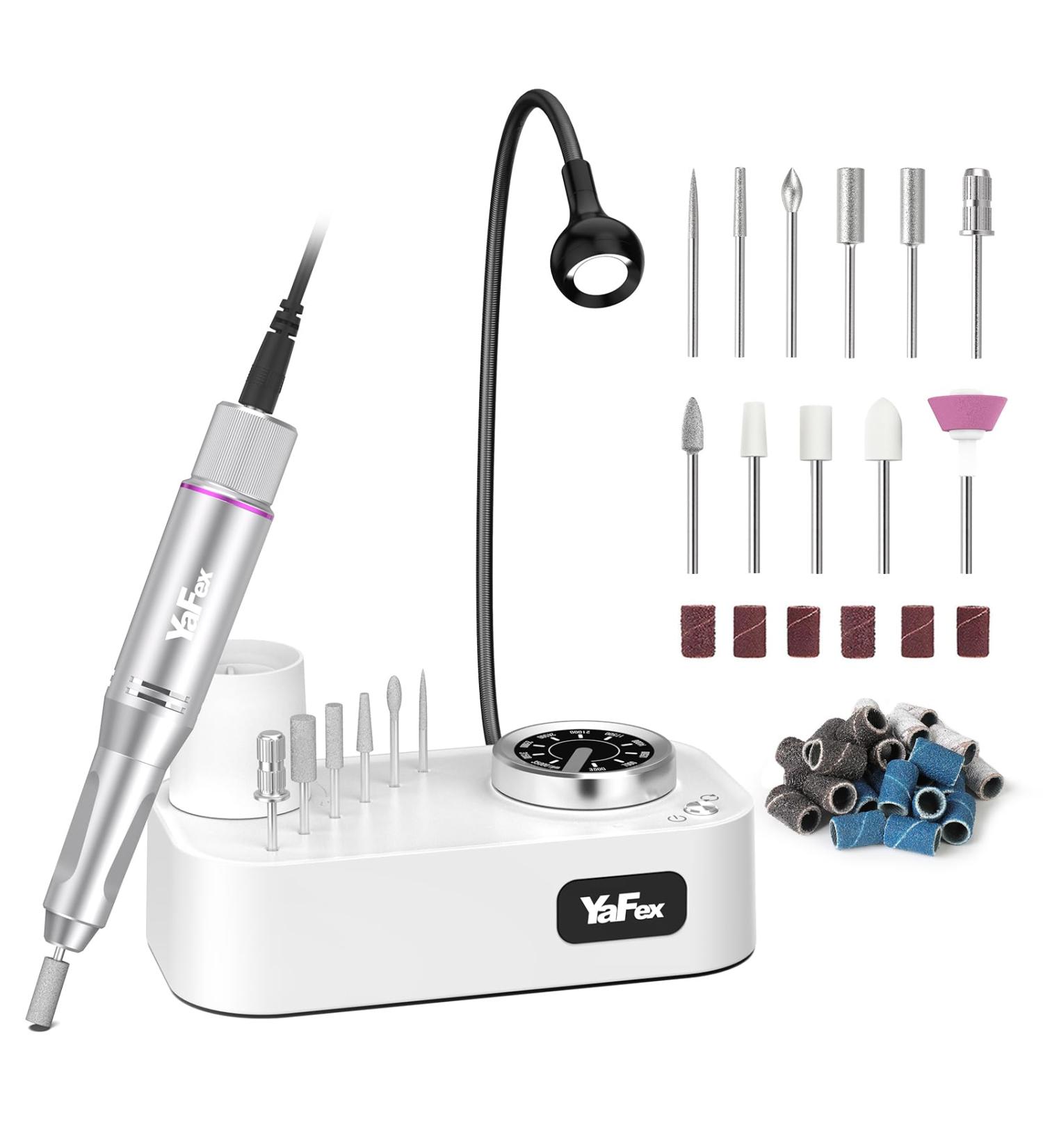 Yafex 11-in-1 Electric Nail Cutter - 35000 RPM Nail Milling Mills with LED Lamp | Professional Gel Nail Manicure & Pedicure Set (Gray) - Buy Online on GoSupps.com