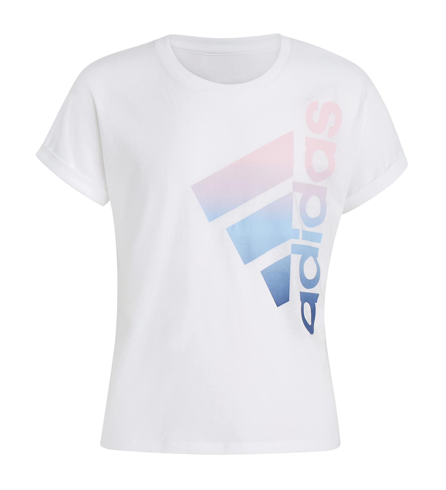 adidas Girls' Short Sleeve Dolman Waist Tee - White/Light Pink, Size 22 Medium - Buy Online on GoSupps.com