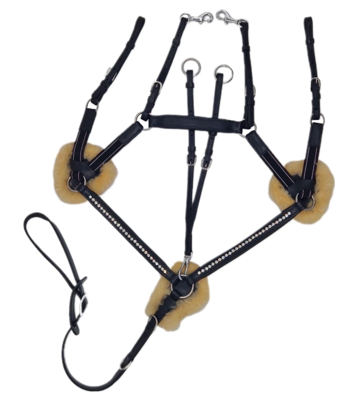 Tysons Breeches 5 Point Breastplate - Halla Lambskin Rhinestone Glitter Leather Black with Martingale for Thoroughbreds - International Shipping Available - Buy Online on GoSupps.com