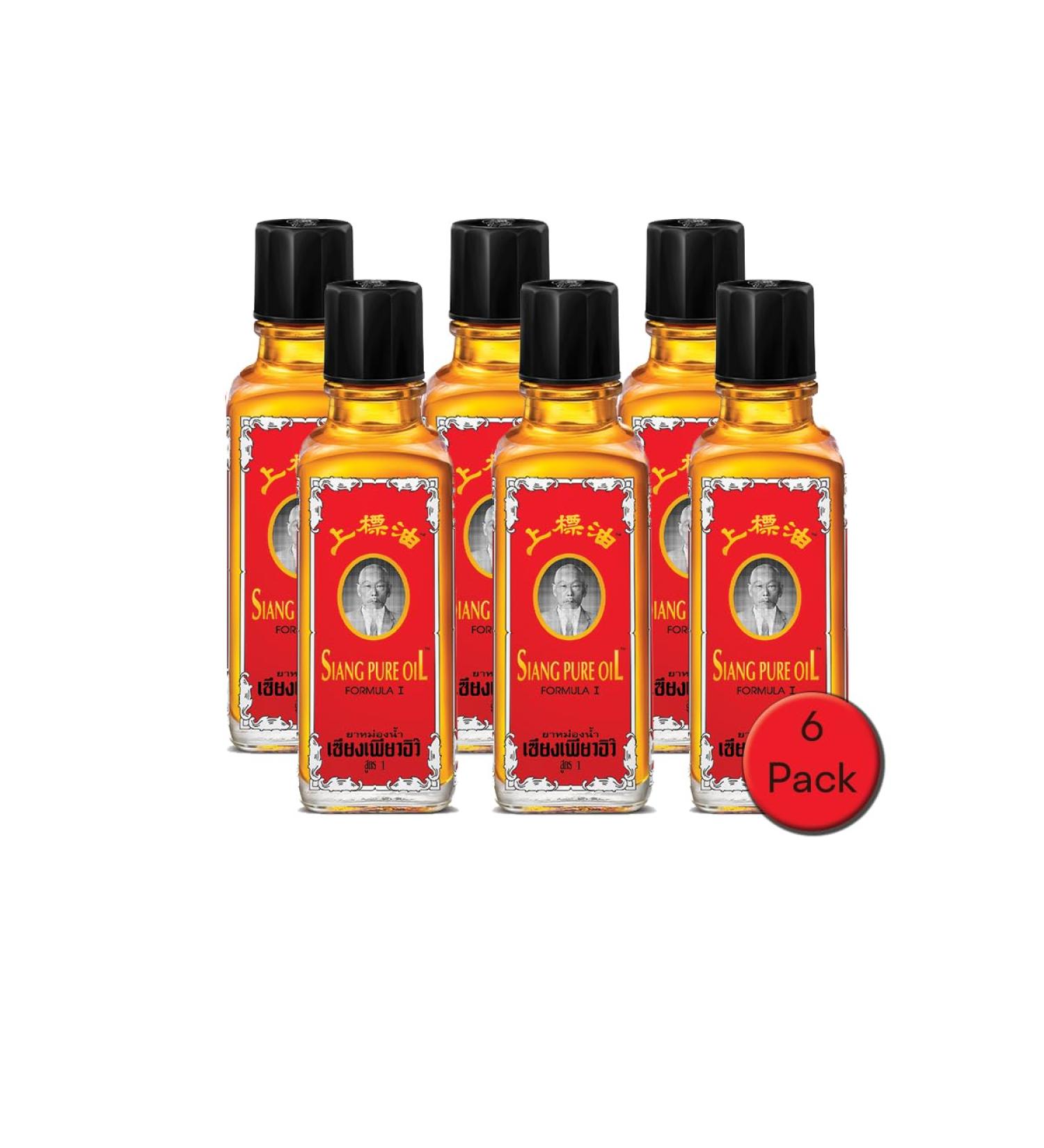 Siang Pure Red Oil - Herbal Thai Muscle Rub - Warming Red Formula - 25g Bottle 6 Pack