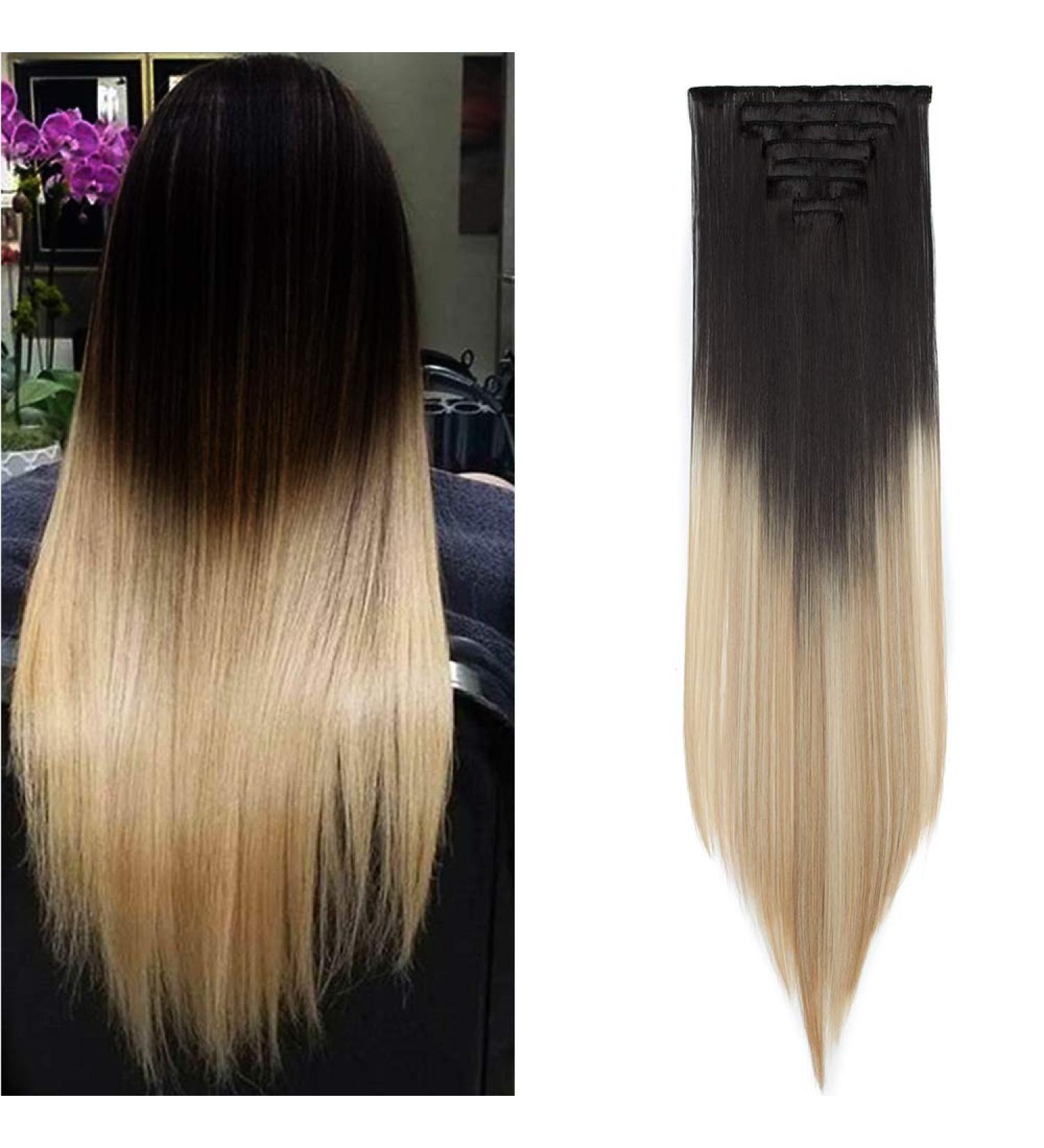 26 Clip in Hair Extensions Black to Mixed Blonde - 100% Synthetic 8pcs Straight Hair Pieces - Buy Online on GoSupps.com