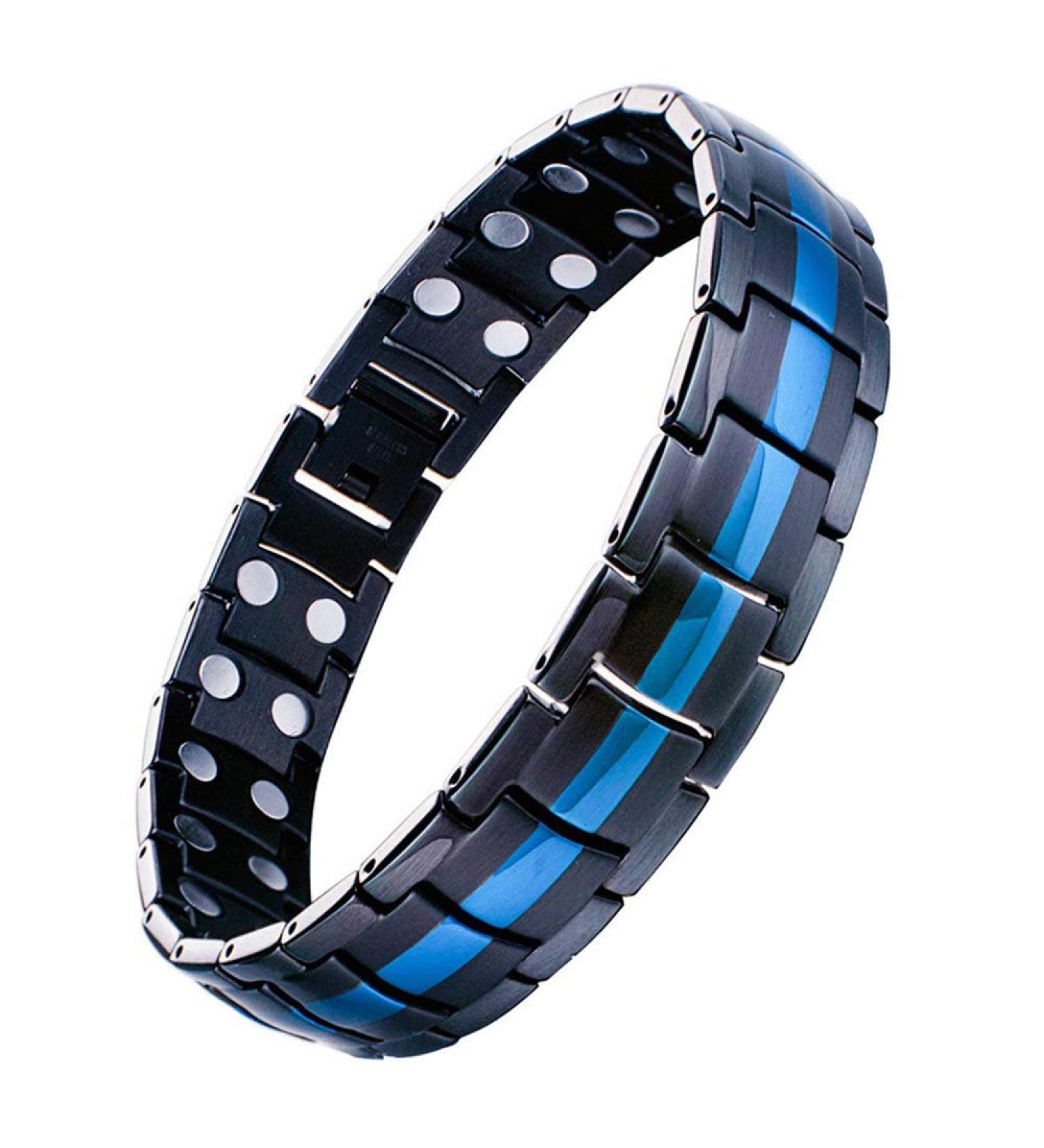 Jeracol Titanium Steel Magnetic Bracelet for Men | Double Row Ultra Strength Magnets | Adjustable Wristband | Removal Tool & Gift Box Included | Singleblue - Buy Online on GoSupps.com