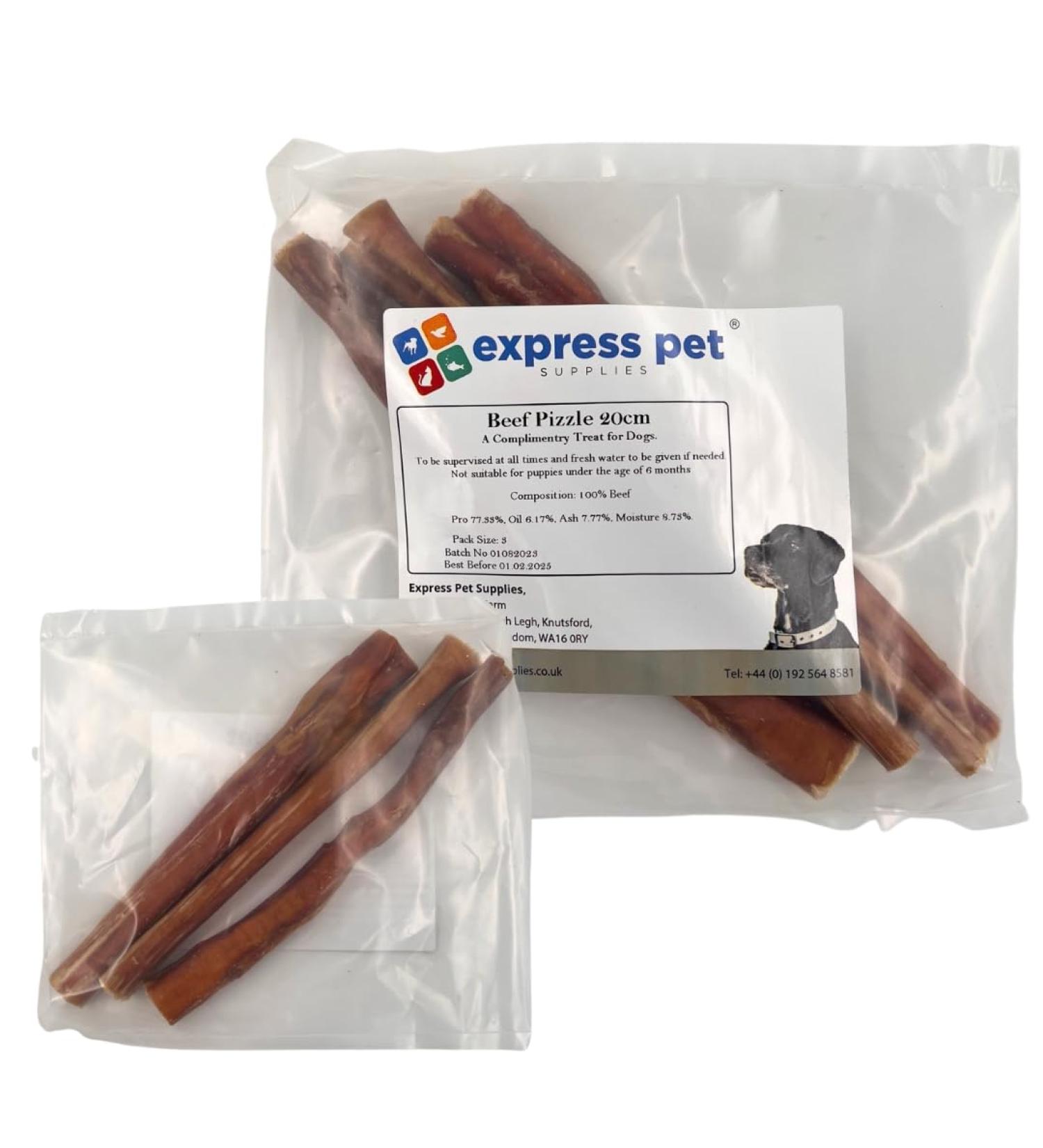 Express Pet Supplies Extra Long Thick Beef Pizzle Sticks 3 x 20cm | Bully Sticks | 100% Natural Dog Treat | Organic | Dental Stick | Long Lasting Tough Chew - Buy Online on GoSupps.com