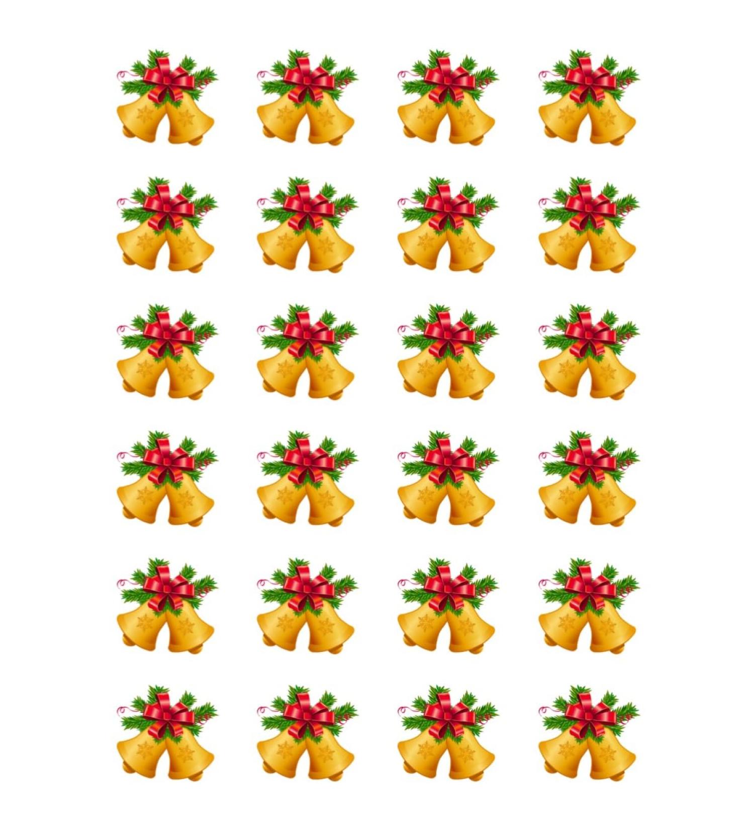 24 x Christmas Bells & Bow Edible Wafer or Icing Cupcake Toppers Fun Xmas Party Cake Decorations (Edible Wafer Card)