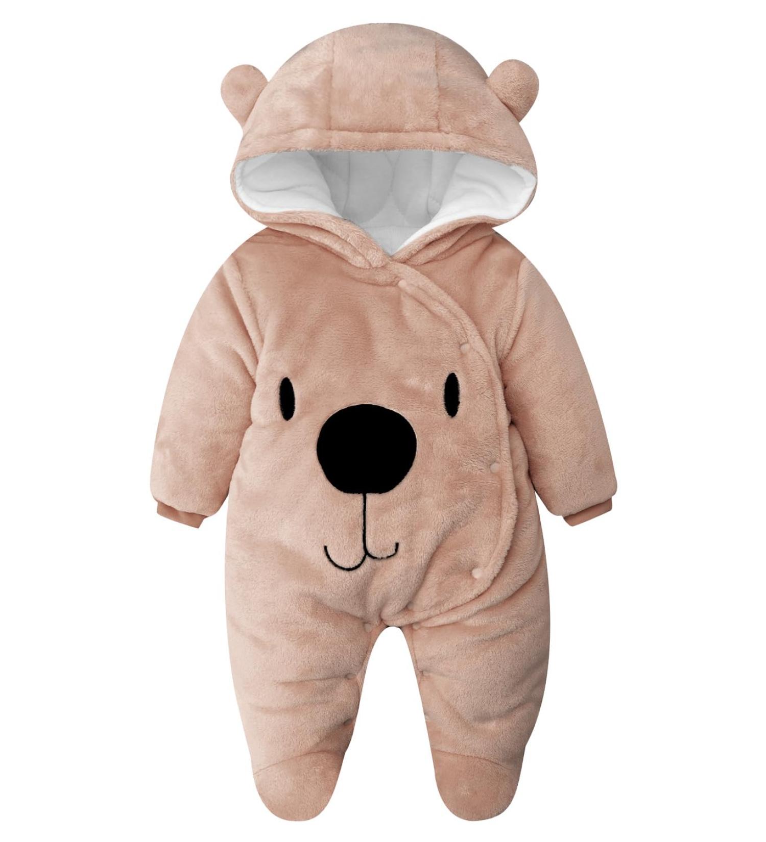 Baby Hooded Flannel Winter Romper | Snowsuit with Covered Feet | Unisex Jumpsuit 3-6 Months - Buy Online on GoSupps.com