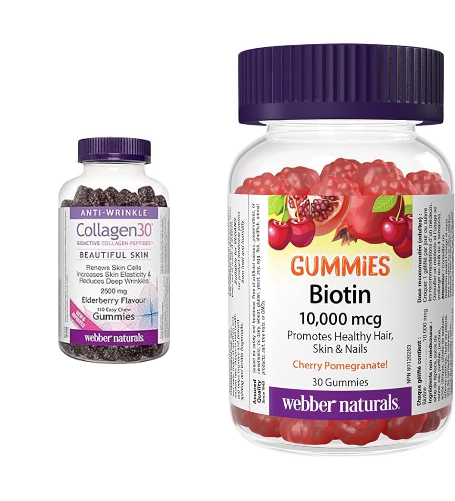 Webber Naturals Collagen30 Anti-Wrinkle Gummy + Biotin 10 000 mcg Gummy Bundle Gummy+Naturals Biotin 10 000 mcg - Buy Online on GoSupps.com