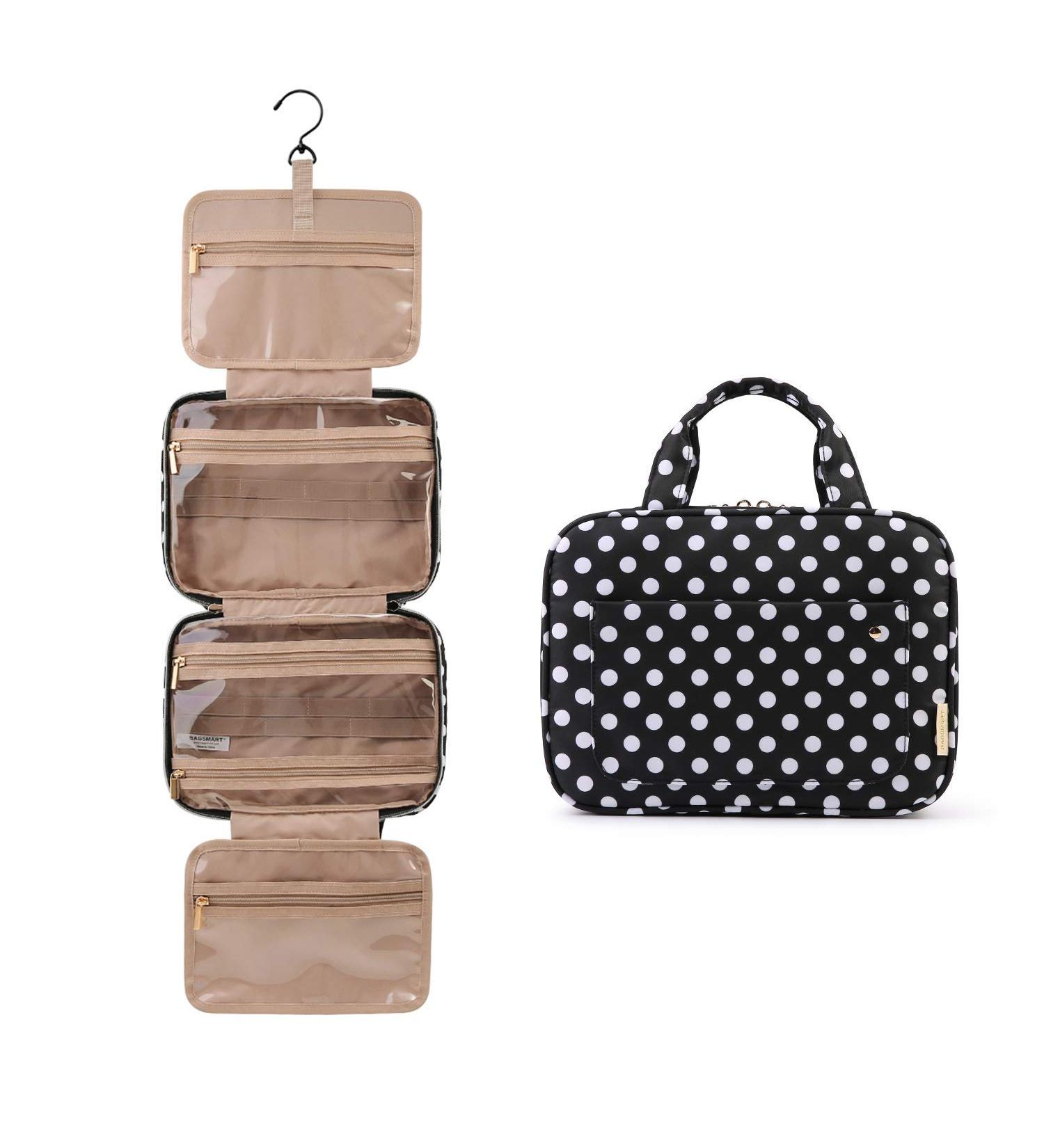 BAGSMART Polka Dots Toiletry Travel Bag with Hanging Hook - Water-Resistant Makeup Organizer for Shampoo & Toiletries - M Size - Buy Online on GoSupps.com