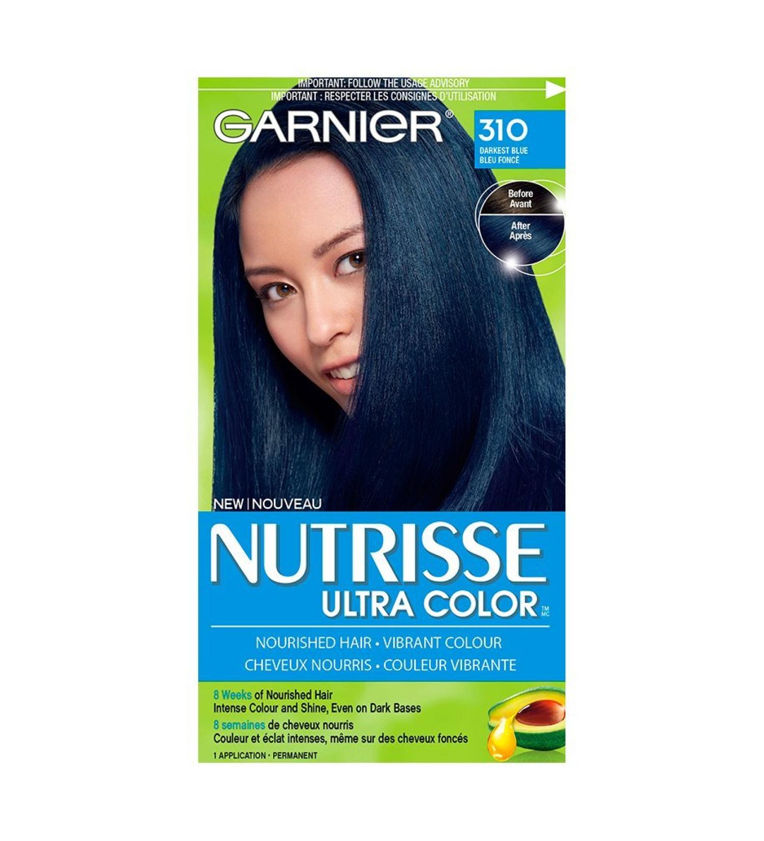 Garnier Nutrisse Ultra Color Permanent Hair Dye 310 Darkest Blue Vibrant Colour Silky and Smooth Hair Enriched With Avocado Oil 1 Application BLACK/BLUE SHADES 310 Darkest Blue - Buy Online on GoSupps.com