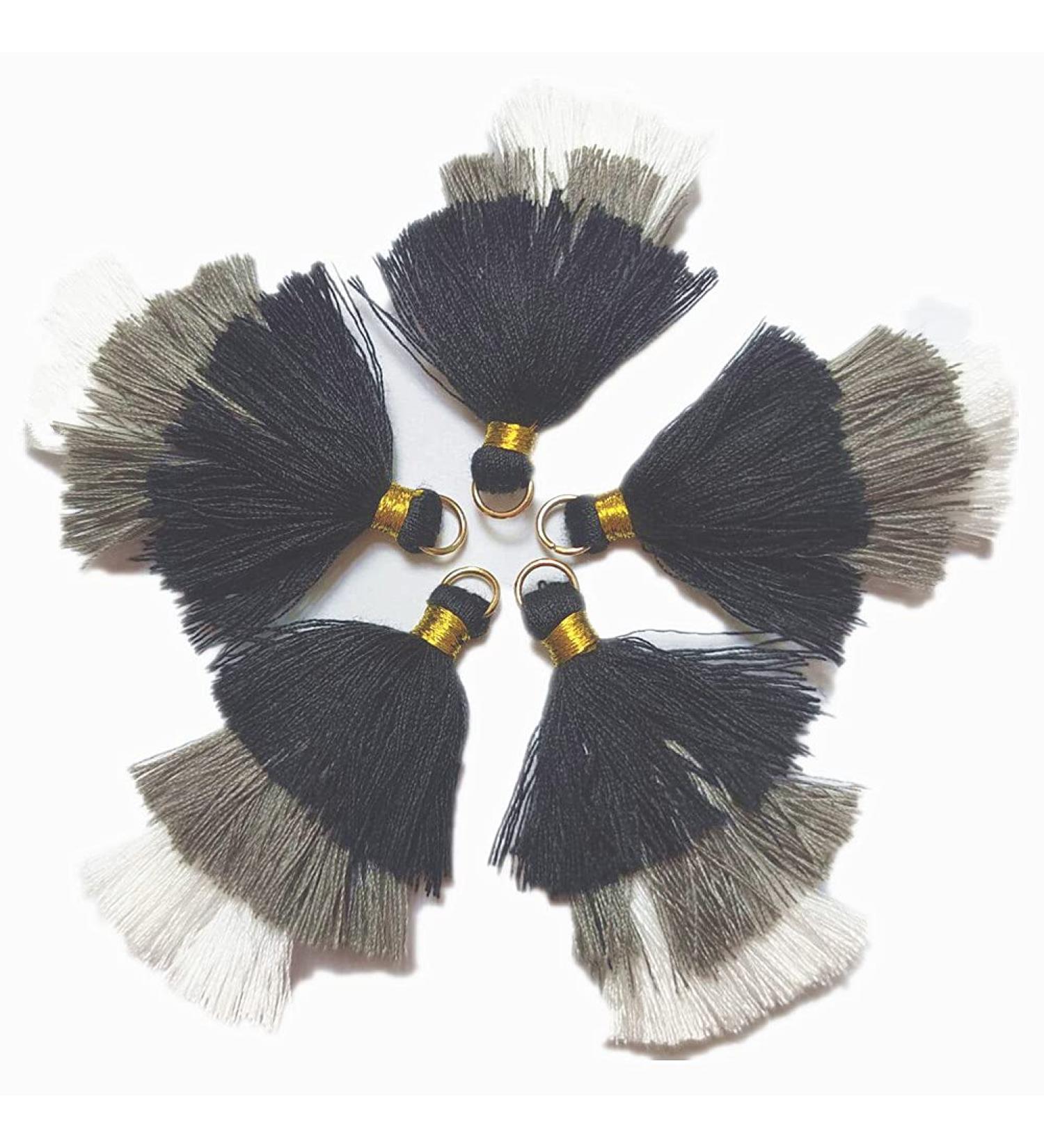 20 Small Tri-Color Tassel Charms with Jump Rings - Perfect for Jewelry Making and DIY Crafts (Black) - Buy Online on GoSupps.com