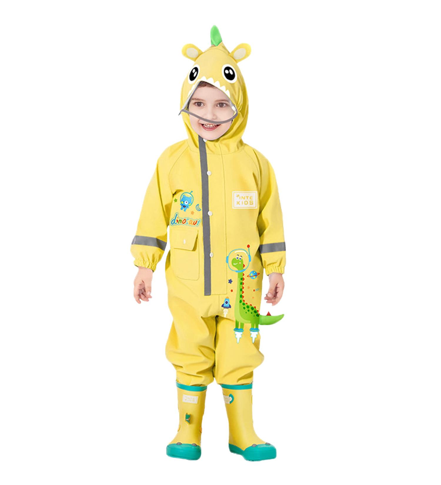 Fewlby Kids XL Puddle Suit Waterproof Overalls | Boys Girls Hooded Raincoat Romper | Toddlers Muddy Suit Rainwear | Size 5-6 Years | Light Yellow - Buy Online on GoSupps.com
