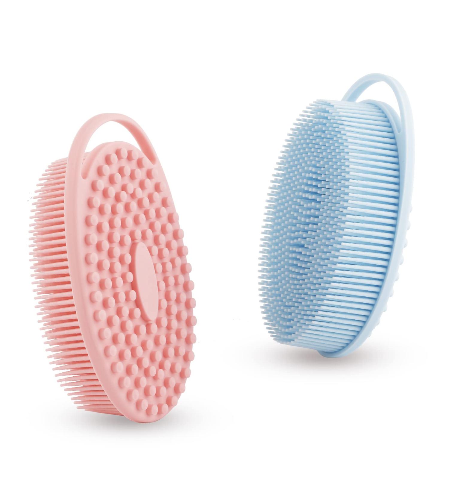 Soft Silicone Body Scrubber 2 PCS - Shower Loofah Brush for Exfoliating and Sensitive Skin - Pink and Blue - Buy Online on GoSupps.com