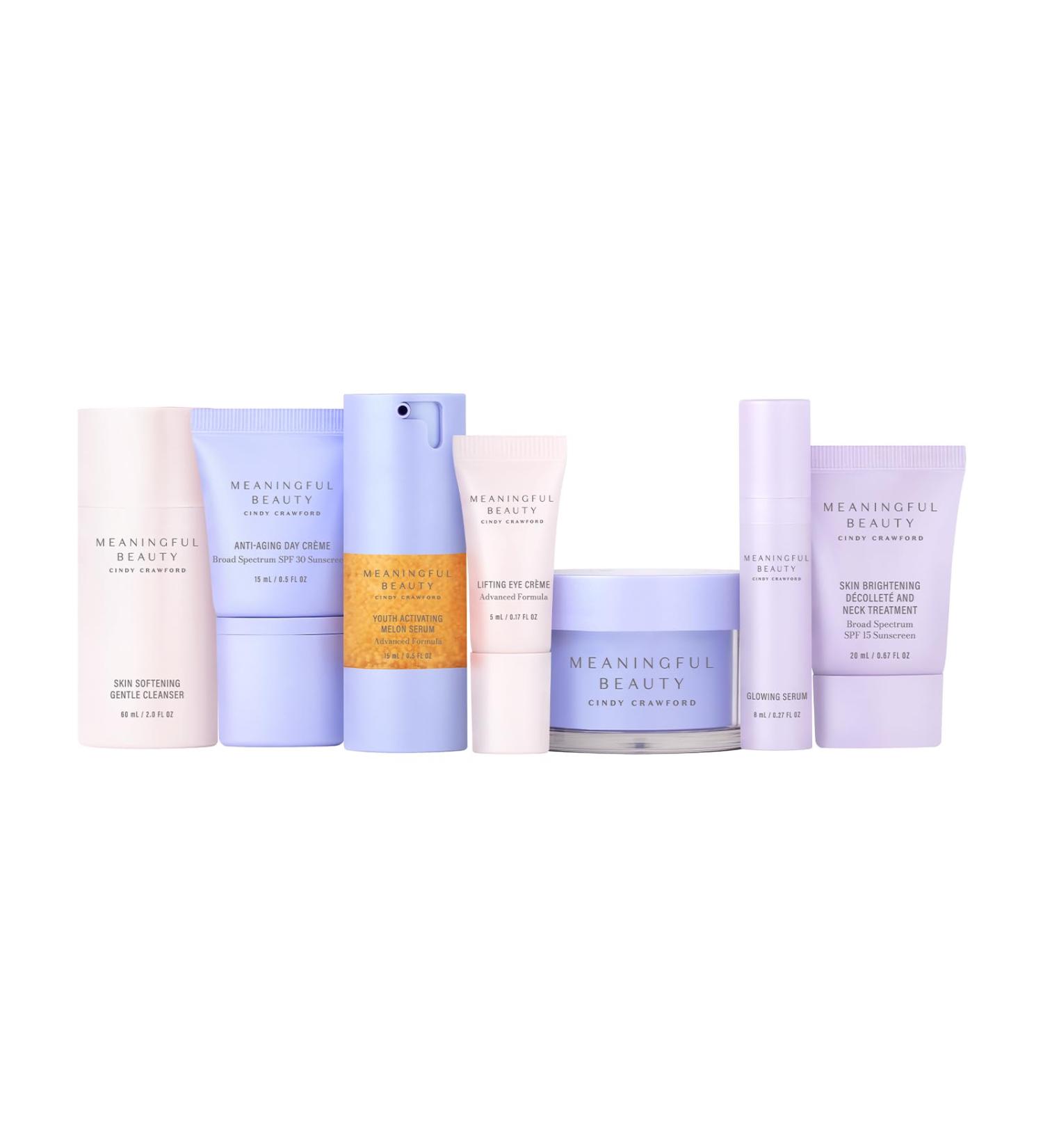 Meaningful Beauty 7-Piece Deluxe Face & Neck Skincare System (Advanced Formula) Cleanser Melon Serum Day Cr me SPF 30 Night Cr me w/Retinol Eye Cr me Neck SPF 15 Glowing Serum - Buy Online on GoSupps.com
