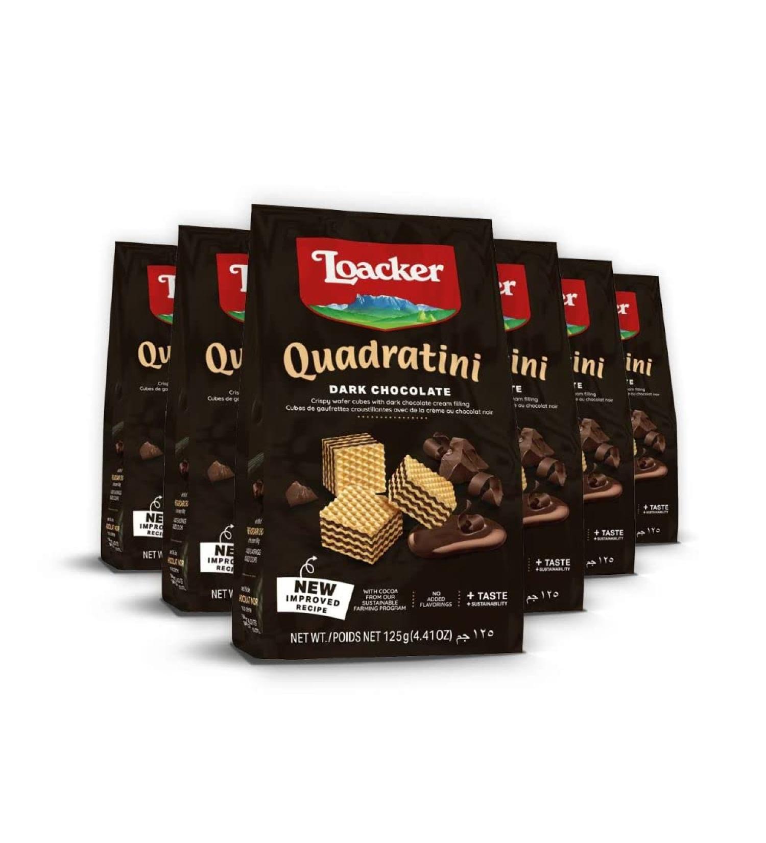 Loacker Quadratini Dark Chocolate Wafer Cookies 6-Pack - Crispy Wafers with 4 Layers of Creamy Dark Chocolate - Perfect for Snacks & Desserts - Non GMO - 4.41 oz Bag - Buy Online on GoSupps.com