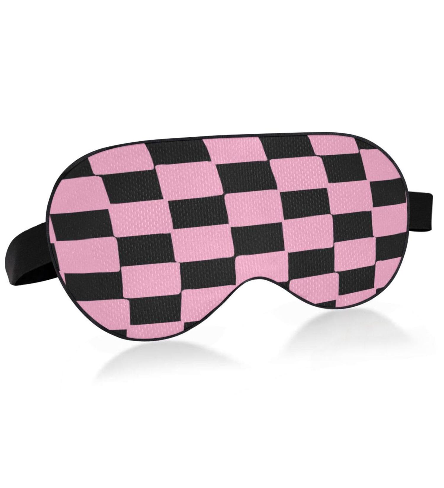 Sleep Mask - Light Blocking Pink Chessboard Eye Mask for Women & Men | Adjustable Soft Blindfold for Travel & Naps - Buy Online on GoSupps.com