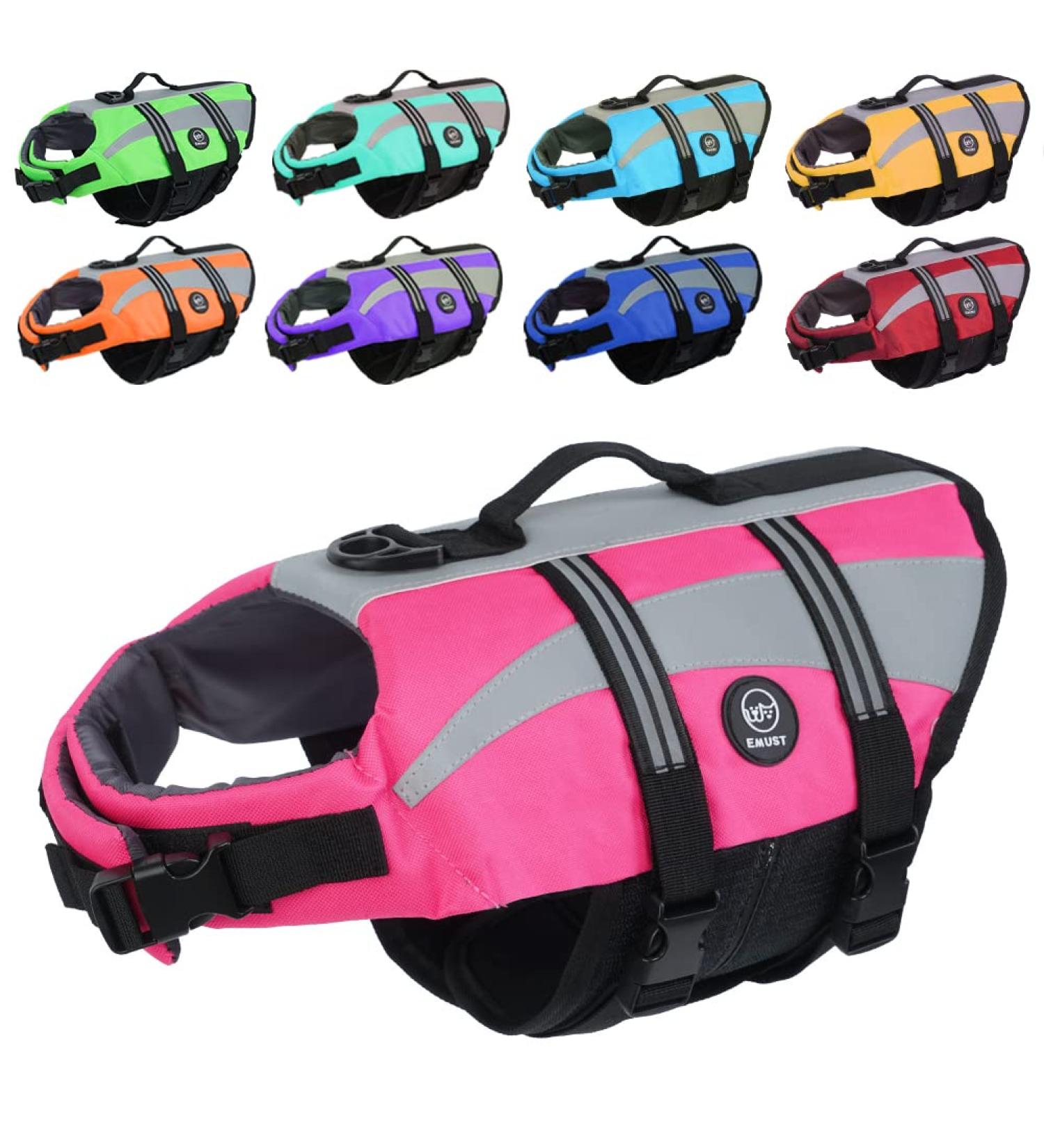 Emust Adjustable Dog Vest - Pink XS | Buoyant Life Jacket for Small Dogs with Durable Rescue Handle - Buy Online on GoSupps.com