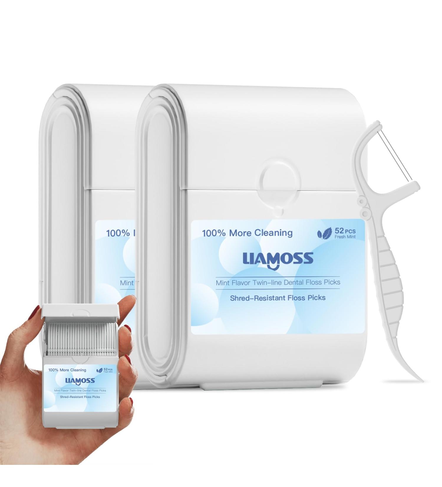 Twin Line Floss Picks with Handy Case - 104 Count Shred Resistant Flossers for Adults - Perfect for Tight Teeth - Super-Cleansing Design - Portable Toothpicks (White - Buy Online on GoSupps.com