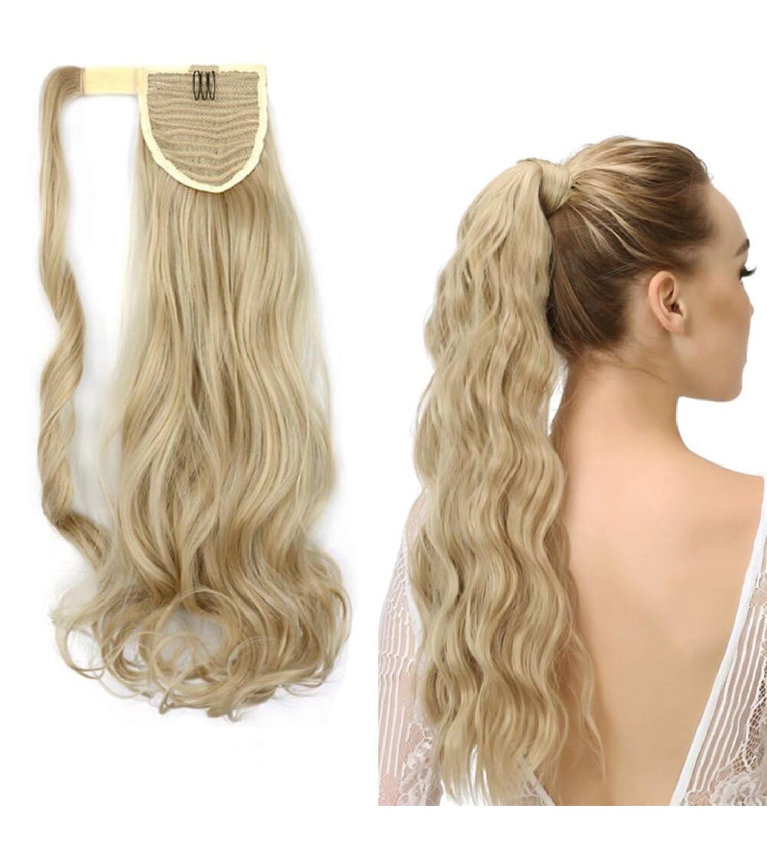 iLUU 18" Daily Use Curly Wavy Styled Clip In Wrap Around Ponytail Hair Extension Synthetic Hairpiece 100g 22H613 Light Blonde and Bleach Blonde Ponytails Hair Pieces Extensions 22/613-light blonde/bleach blonde - Buy Online on GoSupps.com