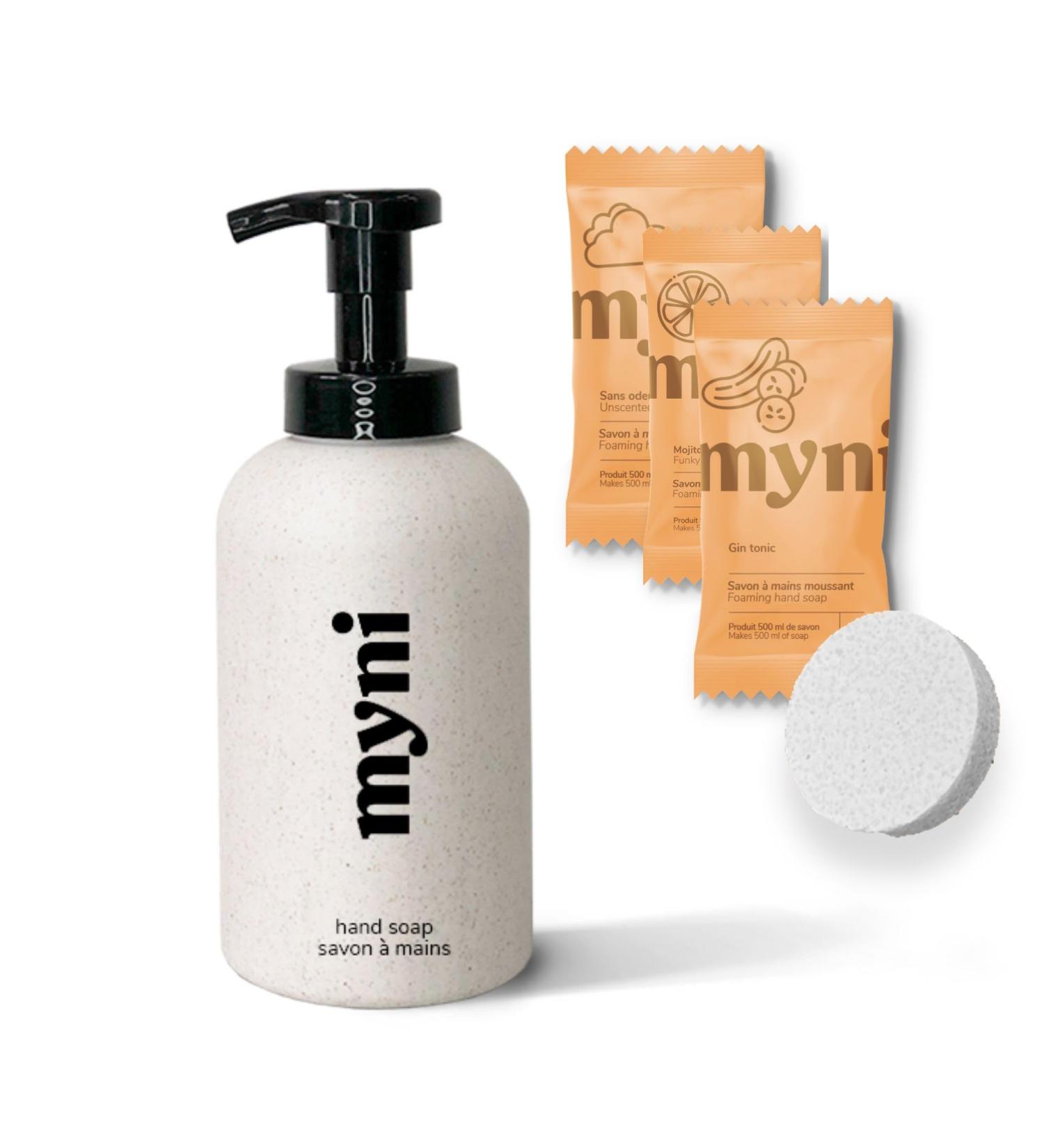 Myni Natural Foaming Hand Soap Kit - Hydrating Eco-Friendly Vegan Soap - Funky Mojito & Gin Tonic - 1 Bottle & 3 Refills (3x500ml) - International Shipping Available - Buy Online on GoSupps.com
