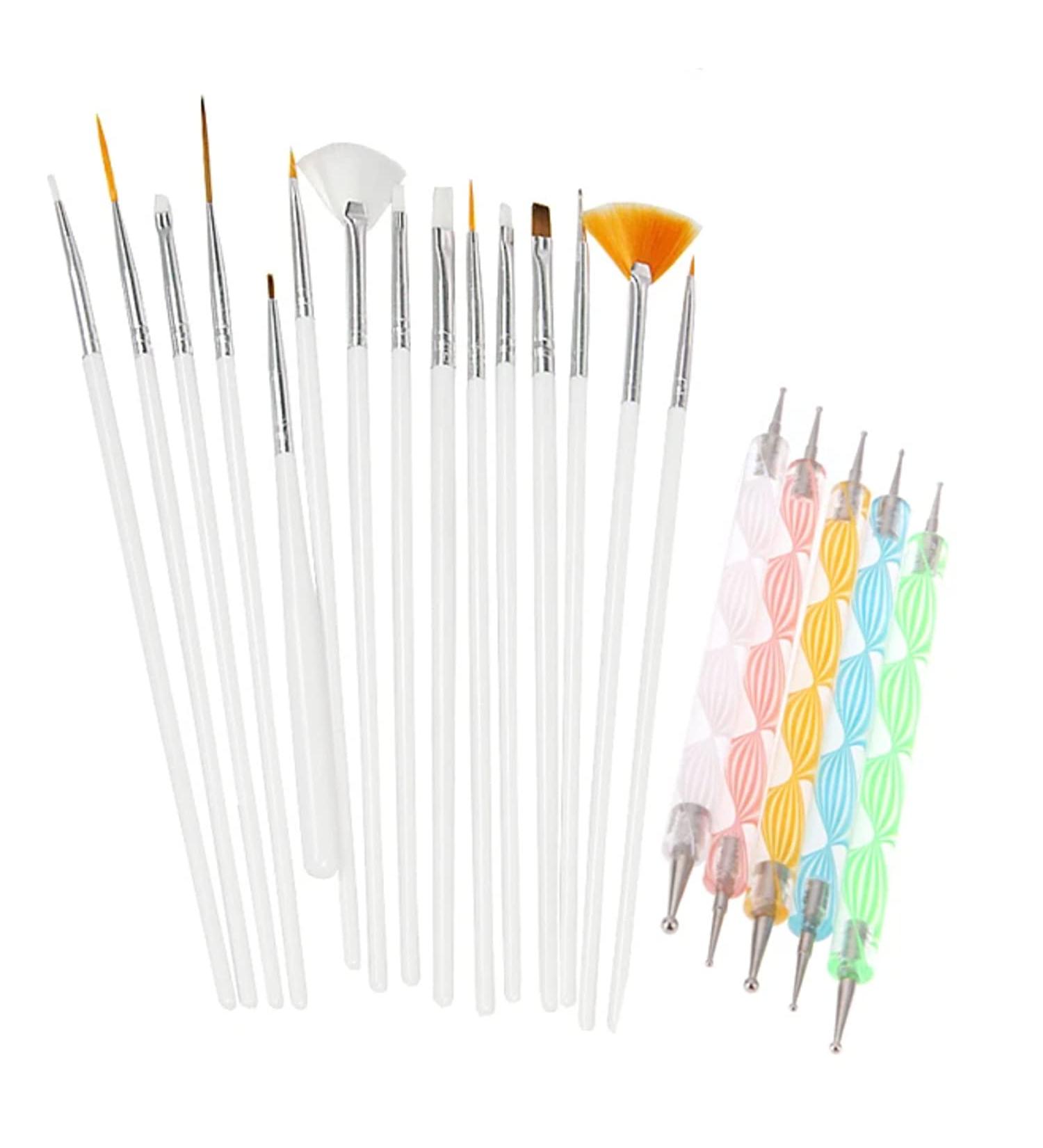 Glamza 20pc Nail Art Design Gel Painting Dotting Pen & Brush Set Manicure Pedicure Kit - Buy Online on GoSupps.com
