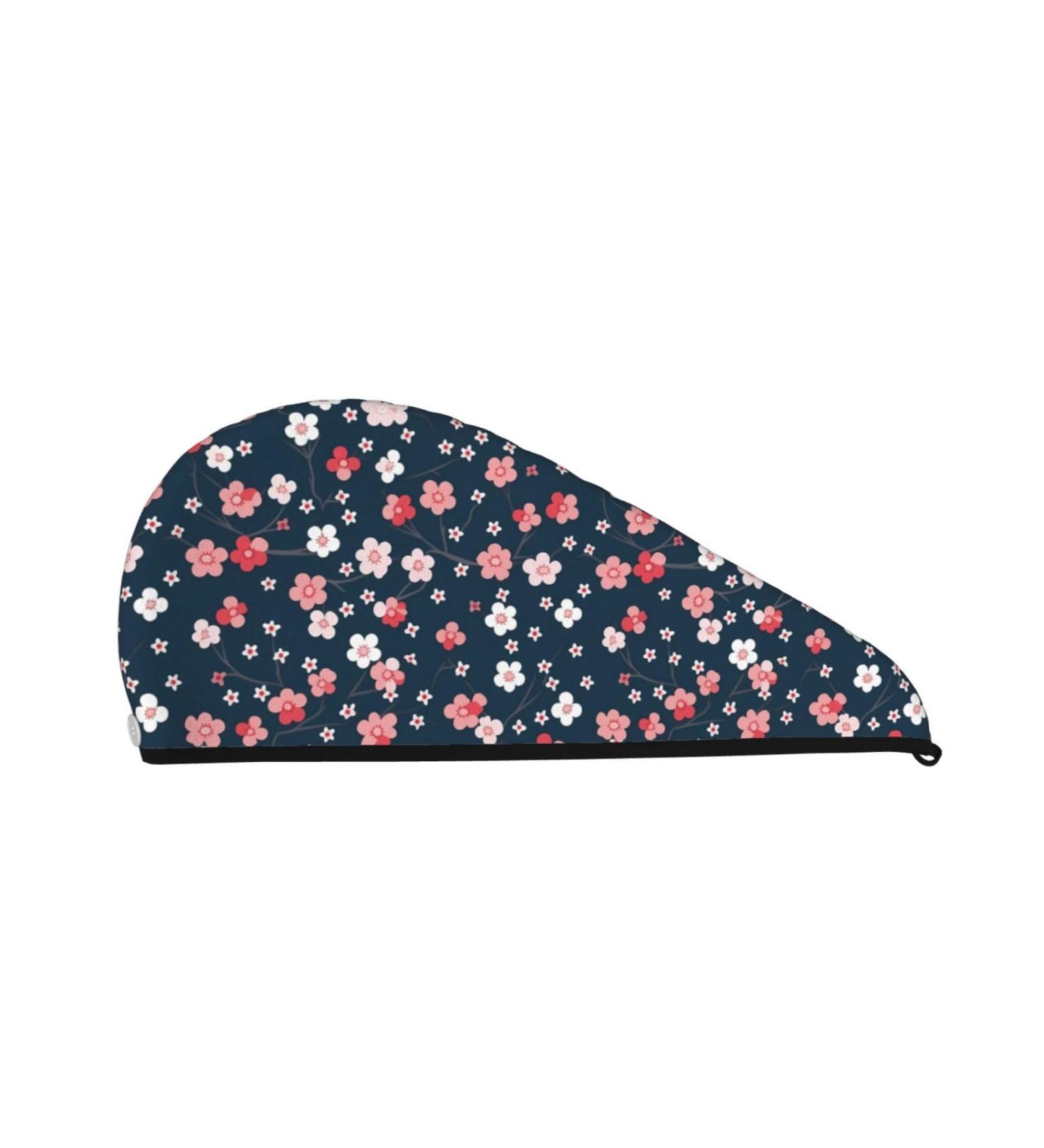 Hair Towel Wrap | Quick Drying Towel Turban with Button - Cherry Blossoms Design - Buy Online on GoSupps.com