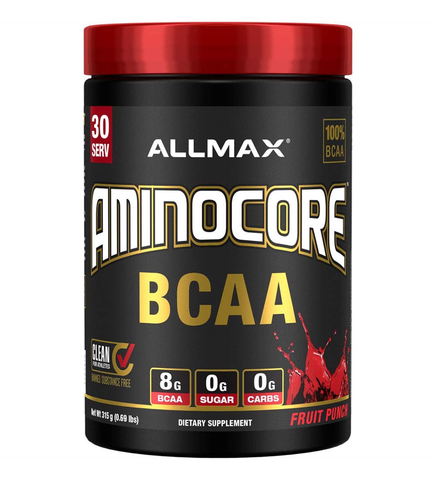 ALLMAX Nutrition AMINOCORE BCAA Fruit Punch - 0.69 lbs (315g) - Optimal Muscle Recovery & Performance - Buy Online on GoSupps.com