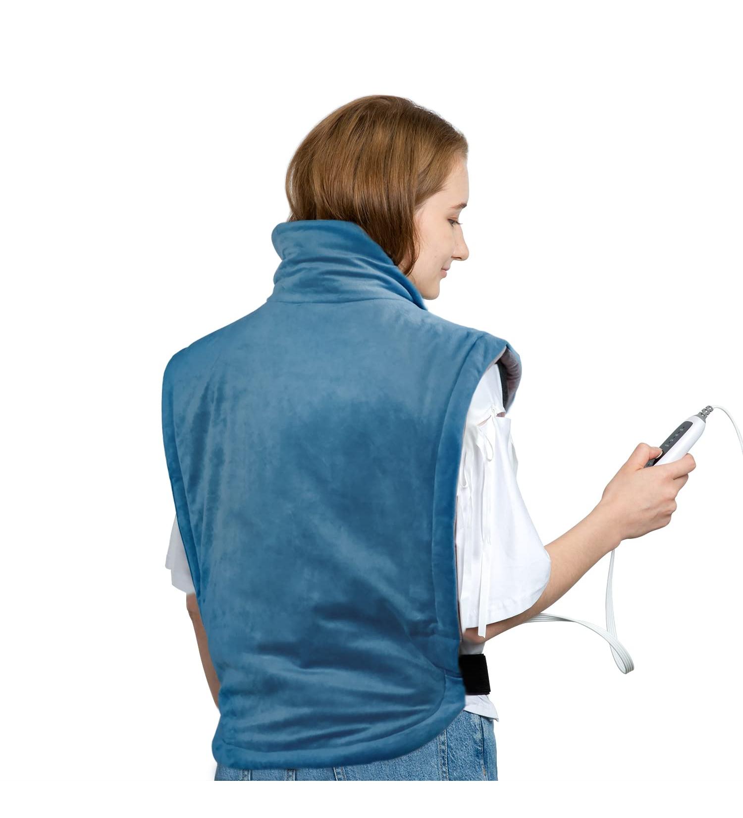 XXL SAROO Weighted Heating Pad for Back Pain Relief - 24x33 - 4 Heat Settings - Auto-Off - Machine Washable - Blue - Buy Online on GoSupps.com