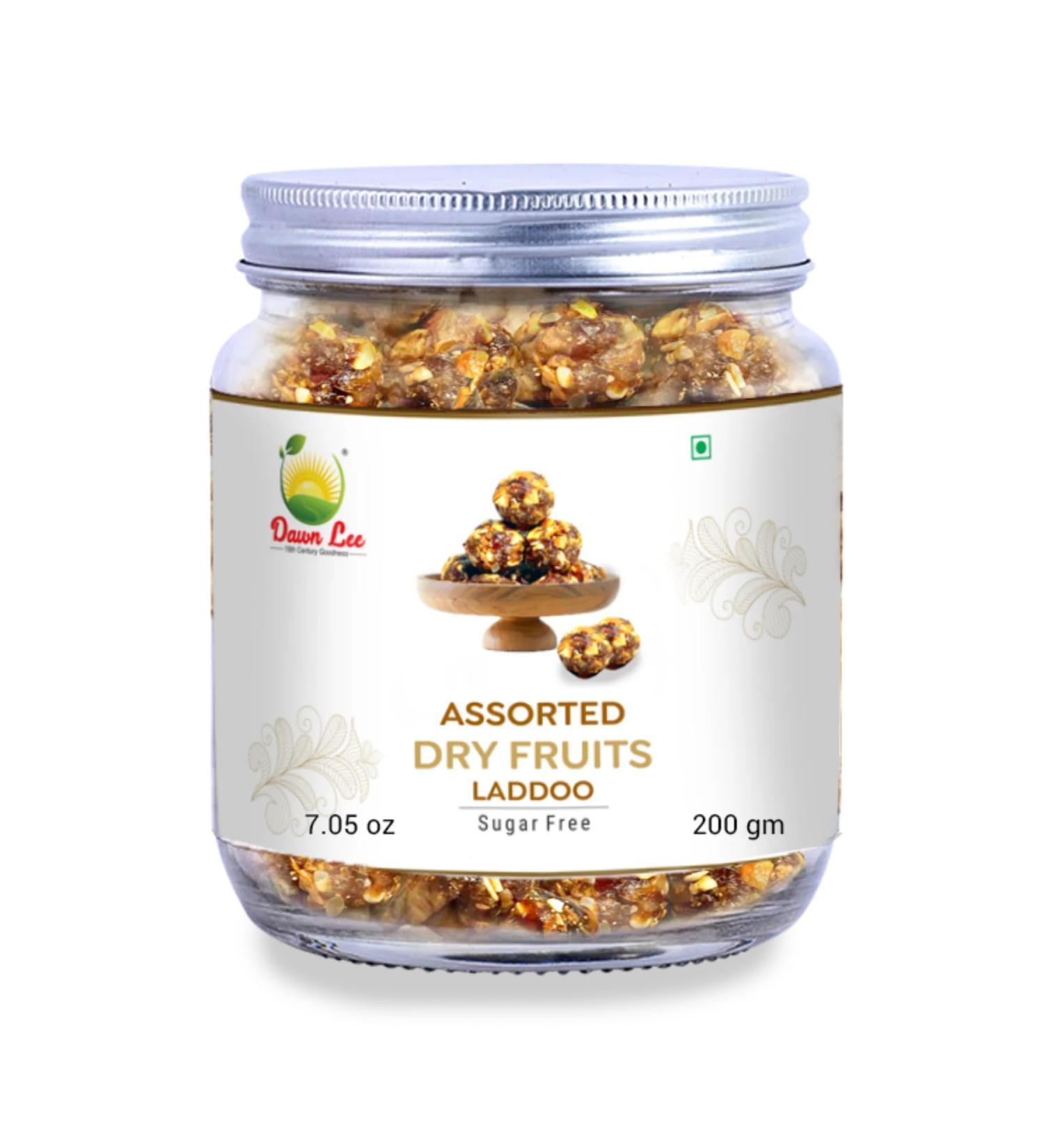 Dawn Lee Assorted Dry Fruits Laddu- Sugar Free - Healthy Laddoo- Gluten Free- No Preservatives- Dryfruit Ladoo- Homemade Indian Sweets -Natural- Mamra Almond Desi Khand A2 Bilona Ghee -200 GM - Buy Online on GoSupps.com