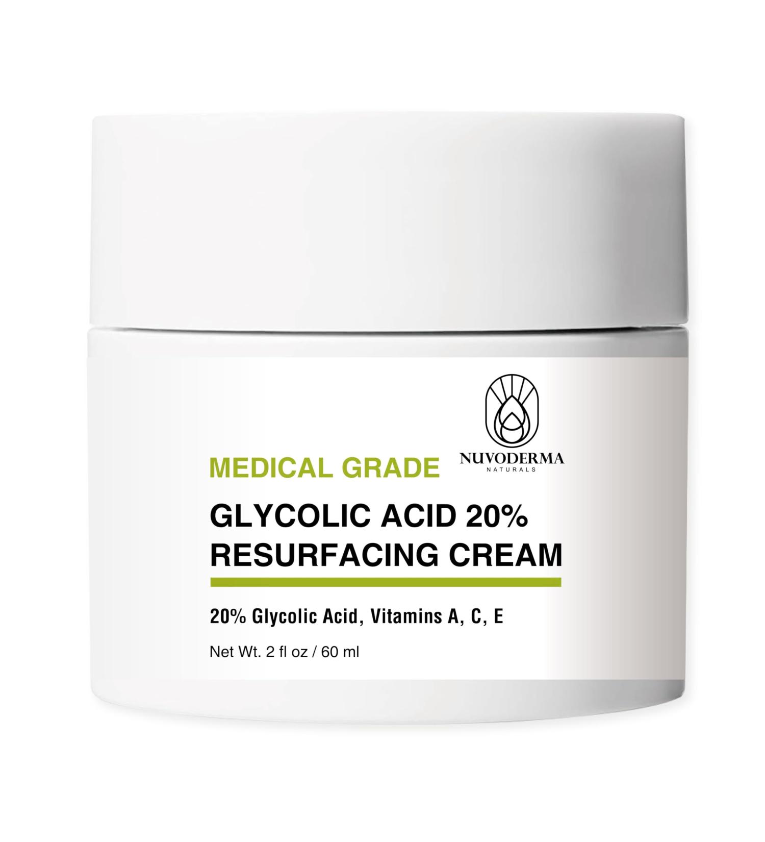 NUVODERMA Glycolic Acid Resurfacing Cream with Glycolic Acid 20% Vitamins A C & E Anti-Wrinkle Face Moisturizer for Smooth Skin Hydrating Medical-Grade Exfoliator 2 oz - Buy Online on GoSupps.com