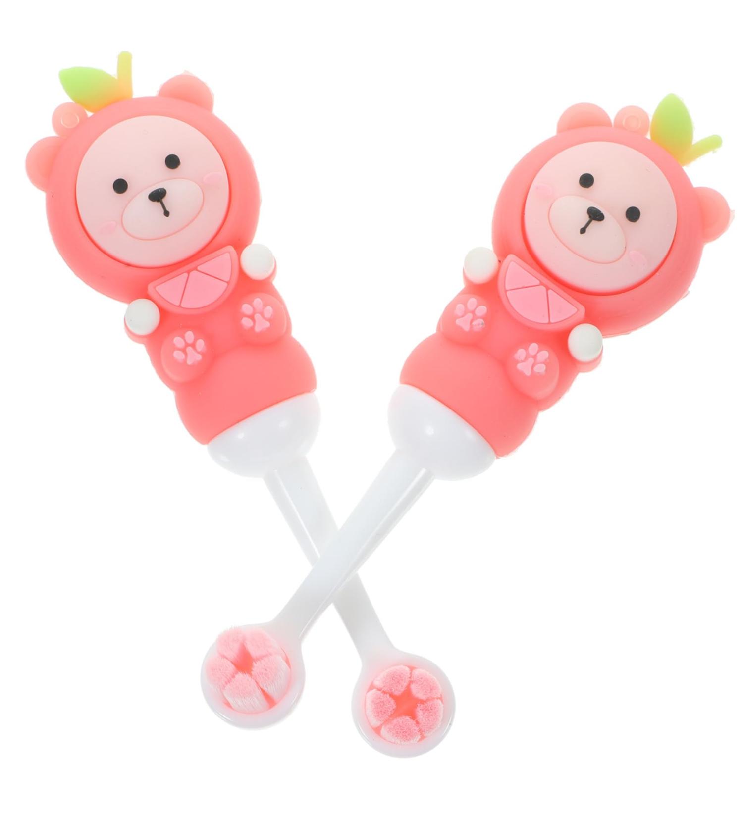 Frcolor 2-Pack Children's Toothbrush Set - Soft Bristle Travel Toothbrush for Kids - Pink Fruit Design - Ideal for Newborns & All Ages - Buy Online on GoSupps.com