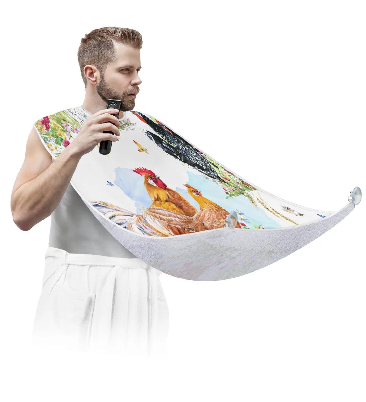 Chickens Beard Bib Apron - Non-Stick Waterproof Hair Catcher for Men | Grooming Cape with Suction Cups | Perfect Gift for Beard Care - Buy Online on GoSupps.com