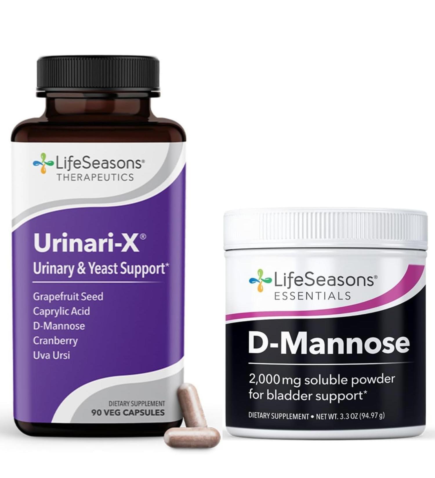 LifeSeasons Urinari-X + D-Mannose Powder Bundle Urinary Tract Support & Fast UTI Relief Bladder Comfort Healthy Microflora Cranberry Grapefruit Seed Caprylic Acid 90 Capsules + 45 Servings - Buy Online on GoSupps.com