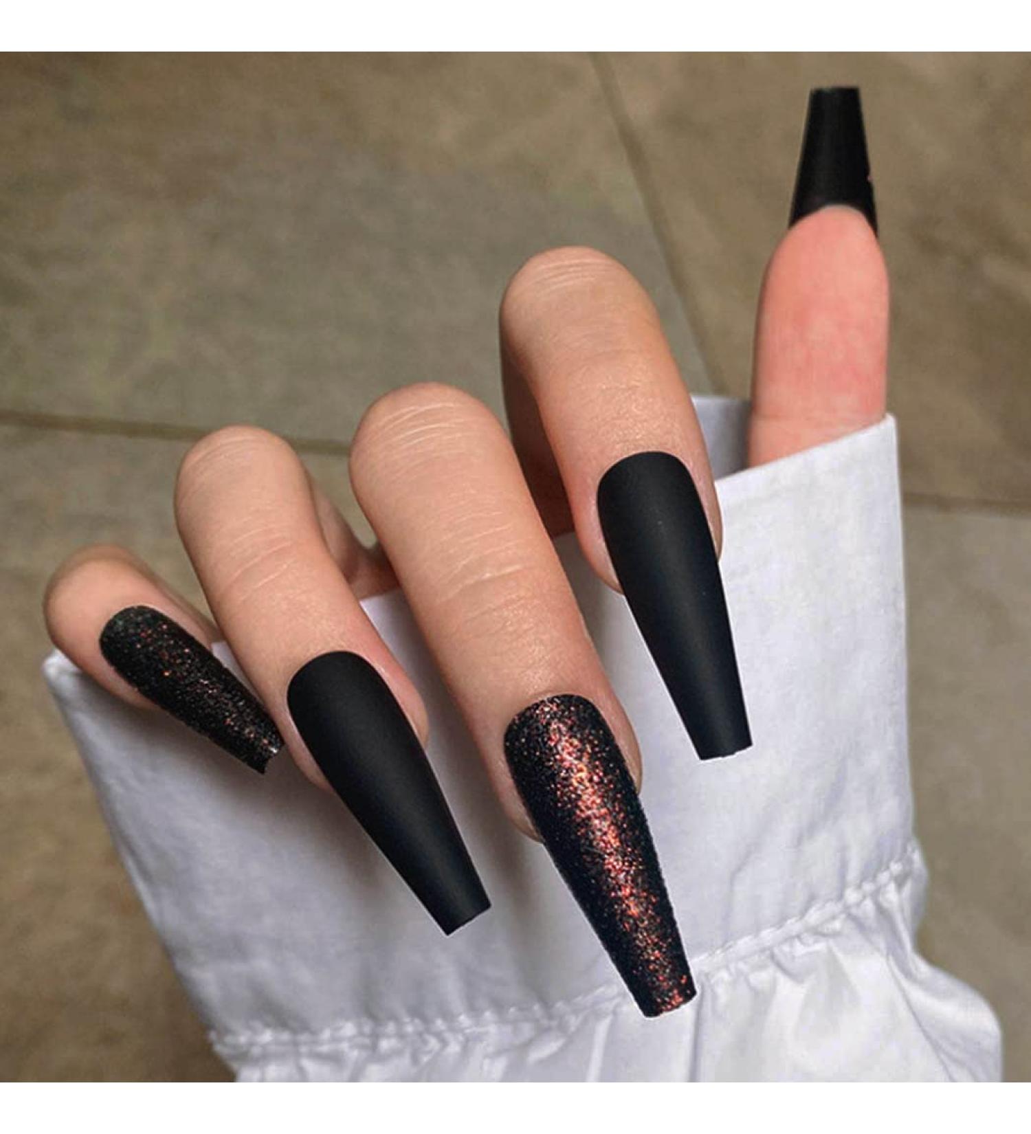 Handcess Halloween Coffin Fingernails - Matte Extra Long Black Acrylic Ballerina Press-On Nails for Women & Girls - 24 Pieces - Buy Online on GoSupps.com