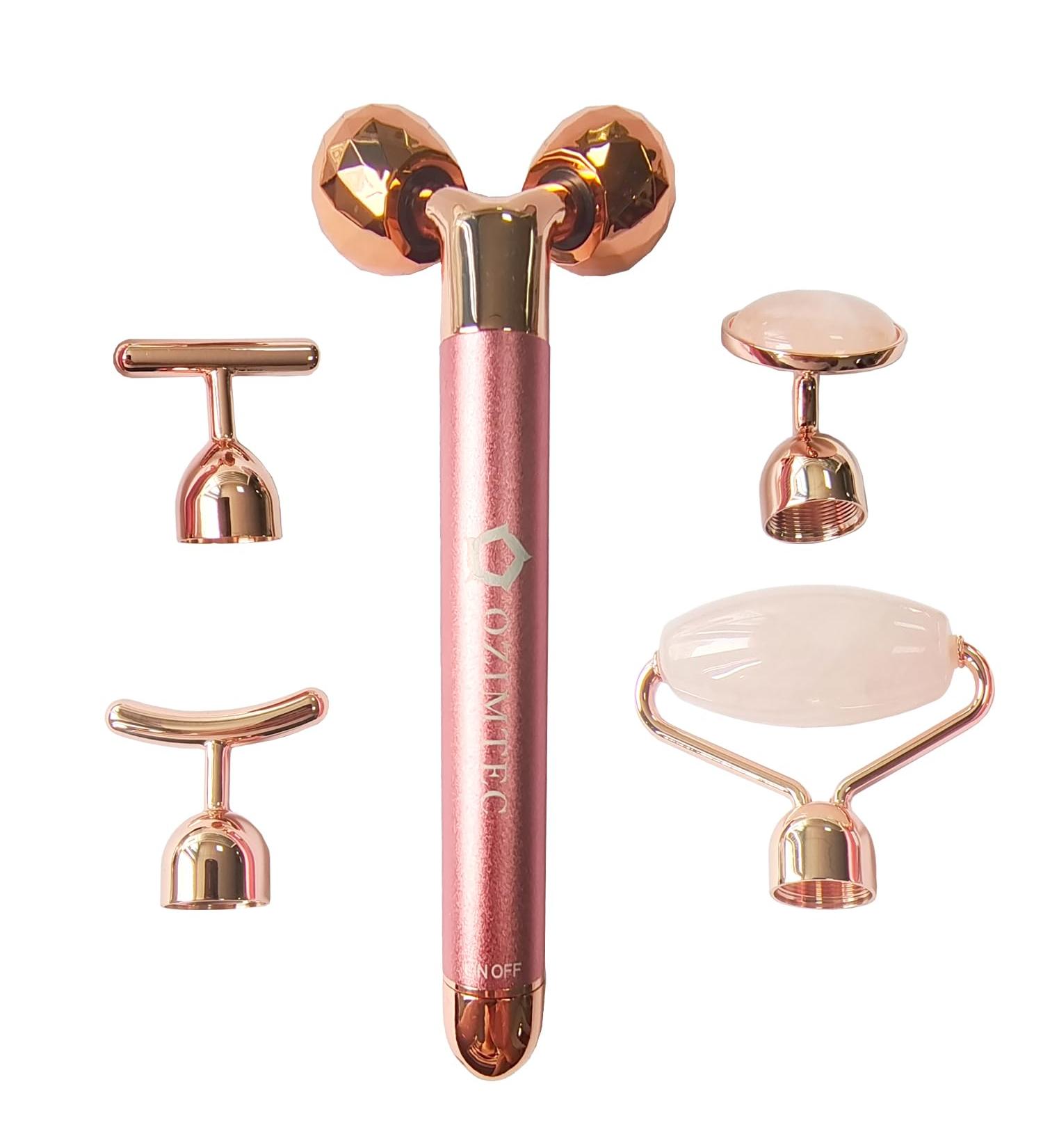 Beauty Bar Facial Rose Quartz Roller | 5-in-1 Portable Facial Massage Tool | Lightweight Skincare Essential - AO001 - Buy Online on GoSupps.com