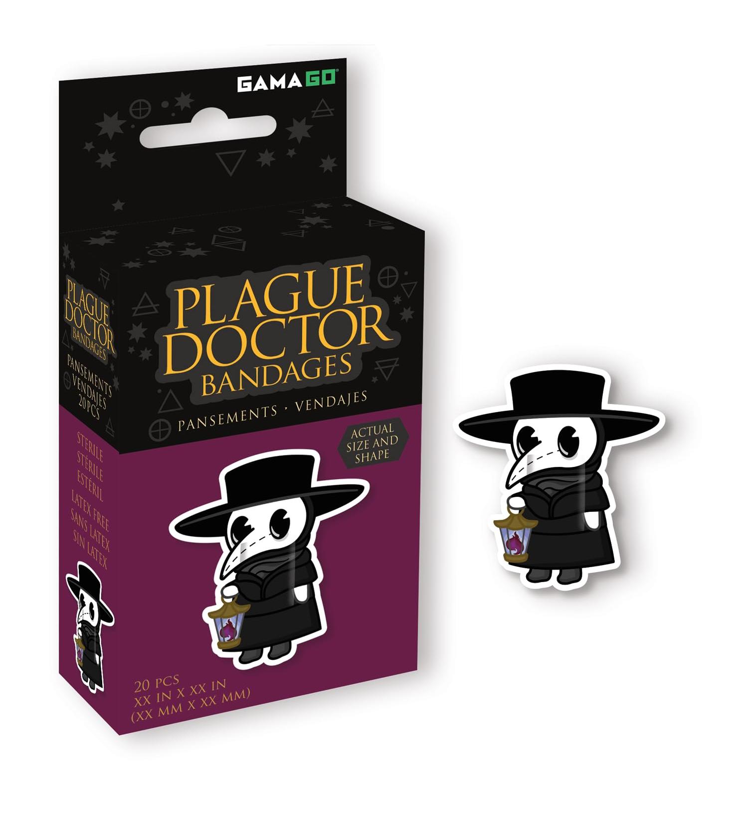 GAMAGO Plague Doctor Shaped Bandages Kids & Kidults - Set of 20 Individually Wrapped Self Adhesive Bandages - Sterile Latex-Free & Easily Removable - Funny Gift & First Aid Addition