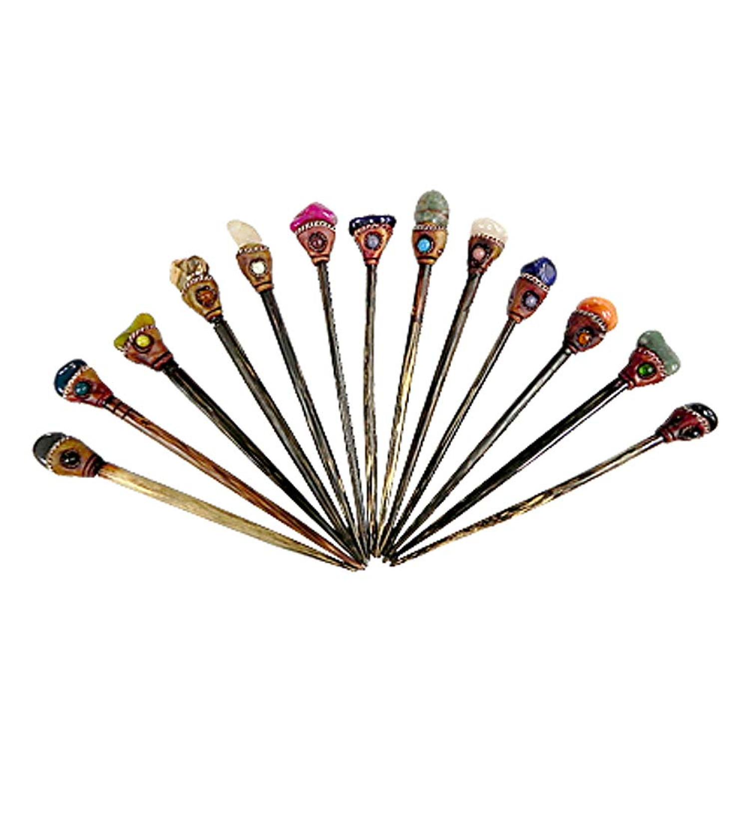 Natural Tumbled Healing Gemstone Crystal Wooden Hair Stick Set - Wholesale Womens Fashion Boho Reiki Accessories (2 Pieces) - Buy Online on GoSupps.com