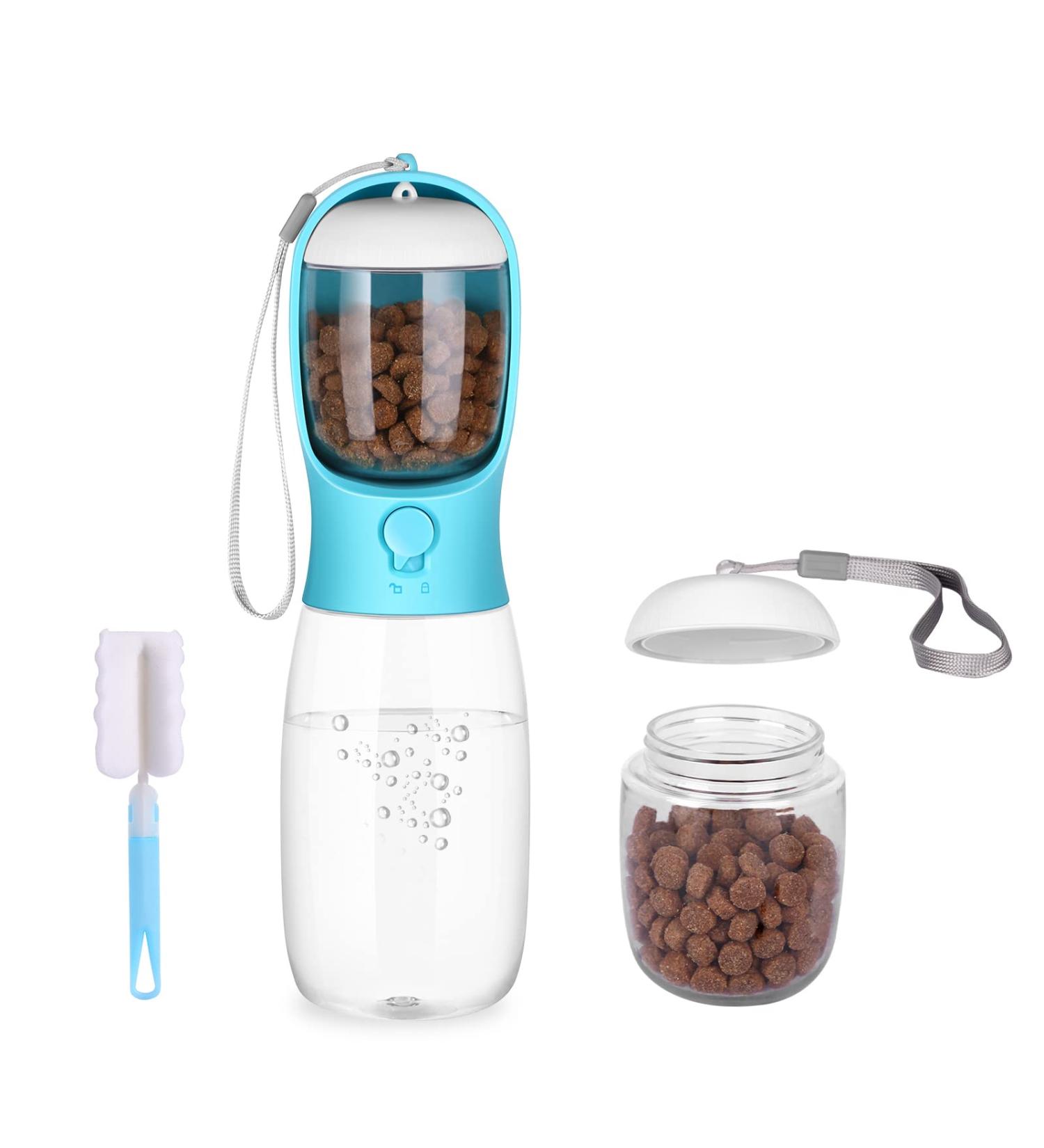 Large 19oz Portable Dog Water Bottle Dispenser with Food Container - Blue - Buy Online on GoSupps.com