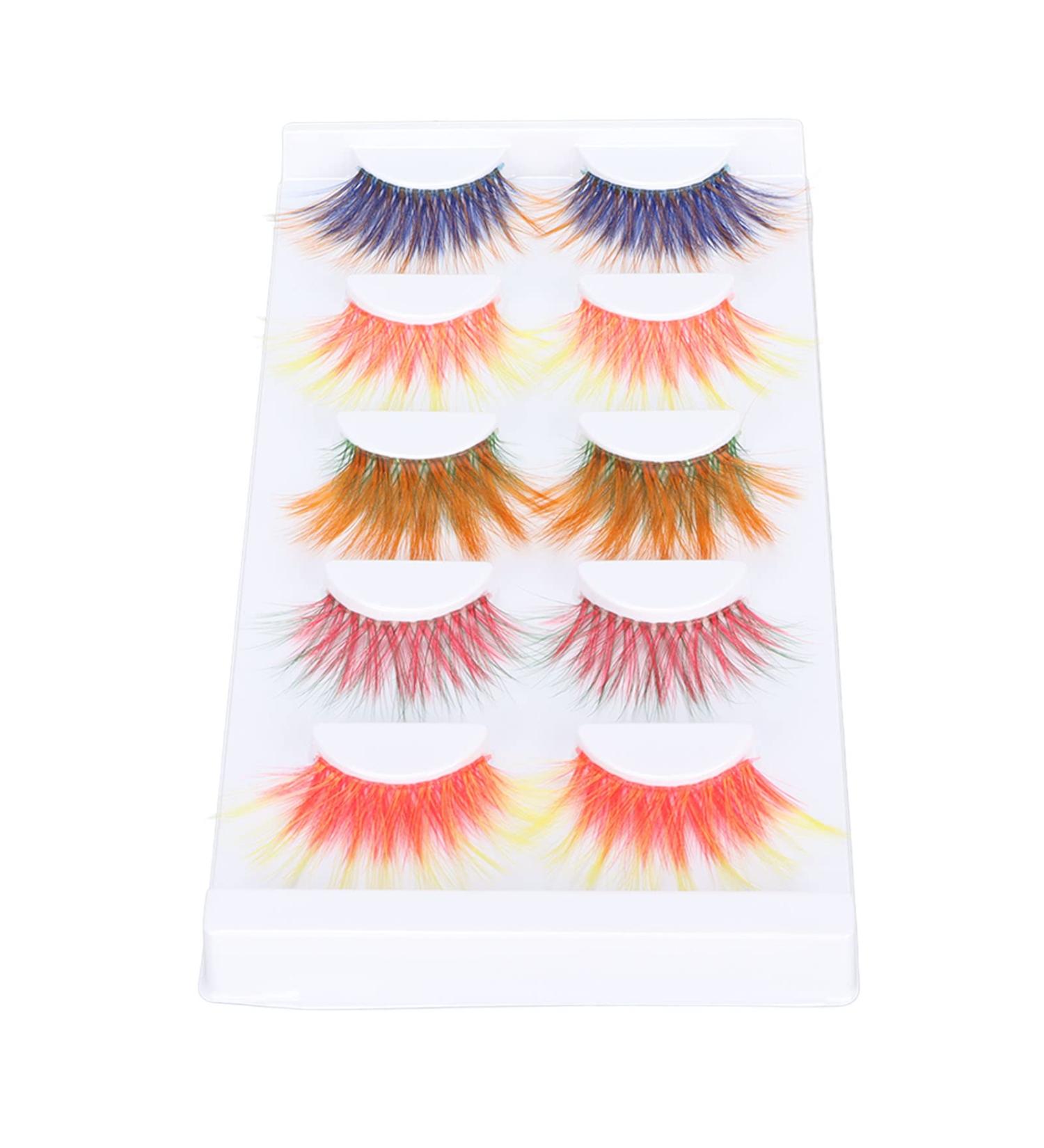 Colorful False Eyelashes - 5 Pairs 6D Long Curled Lashes for Halloween & Stage Makeup | Gradient Orange Red Blue Thick Synthetic Lashes - Buy Online on GoSupps.com