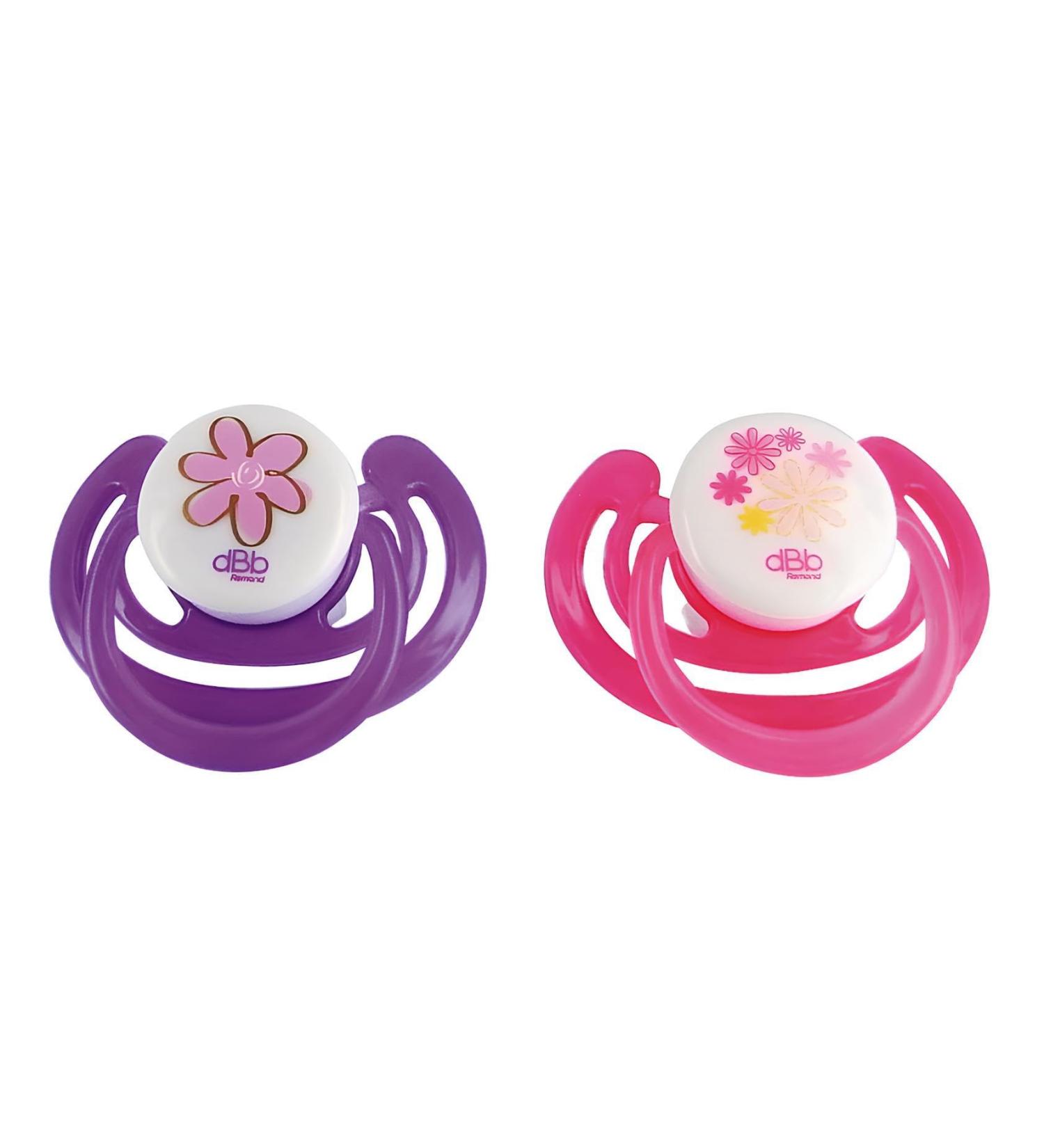 Buy 2 Flower Silicone Pacifiers - Pink/Purple | Safe & Stylish Baby Soothers for International Shipping - Buy Online on GoSupps.com