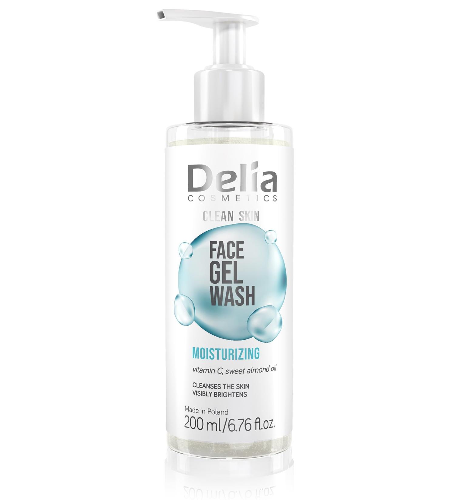 Delia Cosmetics Clean Skin Moisturizing Face Wash Gel All Skin Types Cleanses Moisturizes Smooths Vitamin C Sweet Almond Oil - 200ml