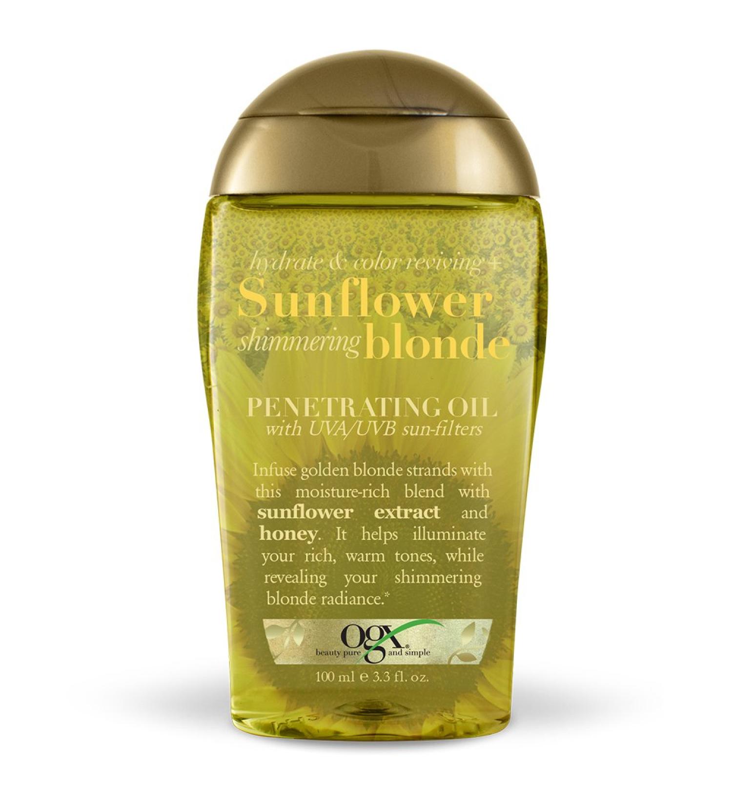 OGX Hydrate & Color Reviving Sunflower Shimmering Blonde Oil 3.3 oz with UVA/UVB Filters - Buy Online on GoSupps.com